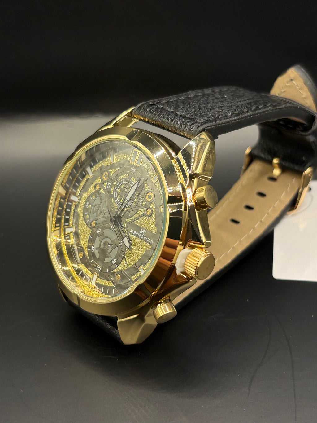Montres Carlo Men's Bold Gold-Tone & Glitter Dial Chronograph Style Watch