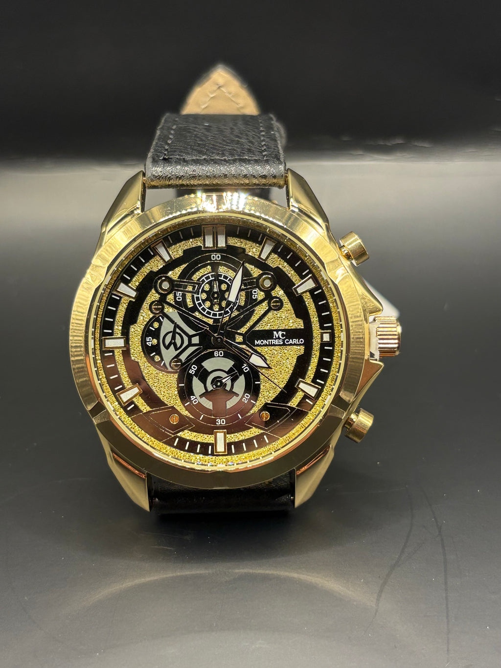 Montres Carlo Men's Bold Gold-Tone & Glitter Dial Chronograph Style Watch