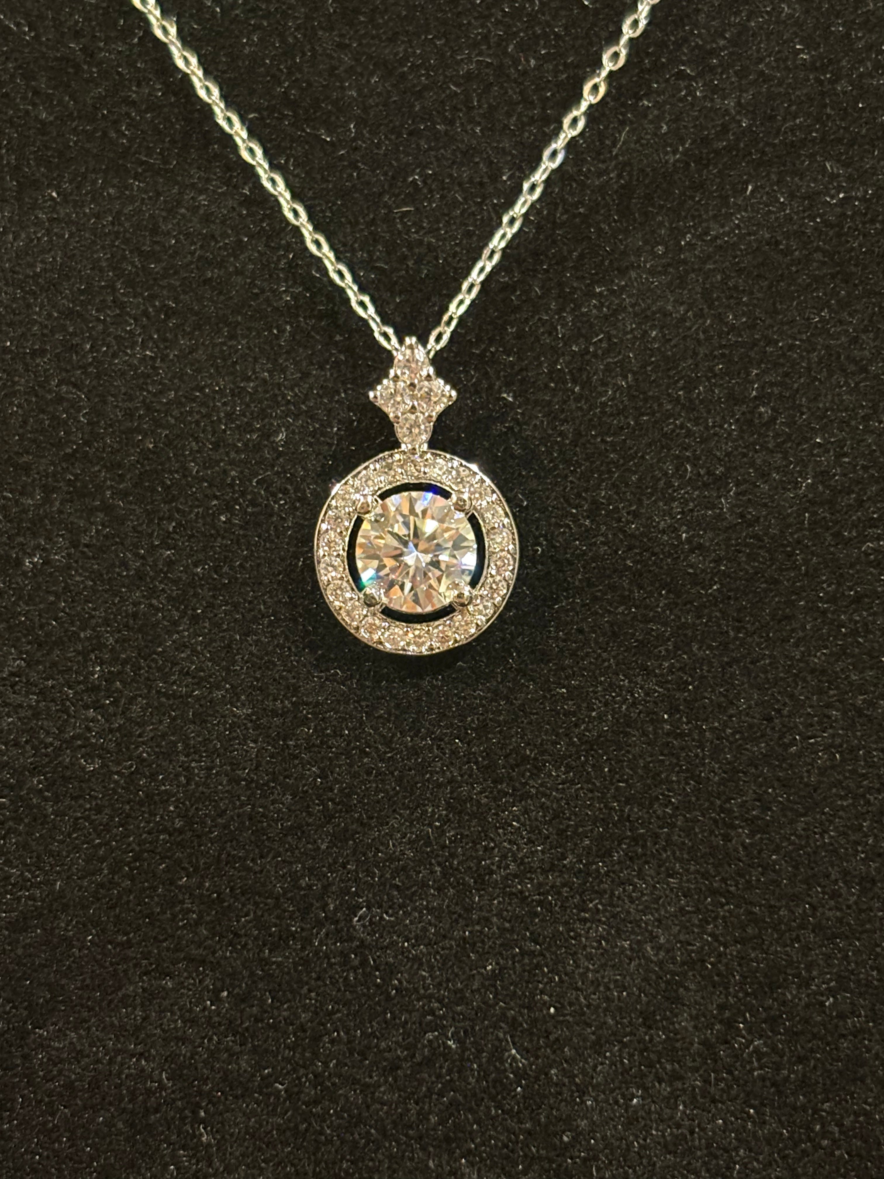 Round Moissanite Halo Pendant Necklace