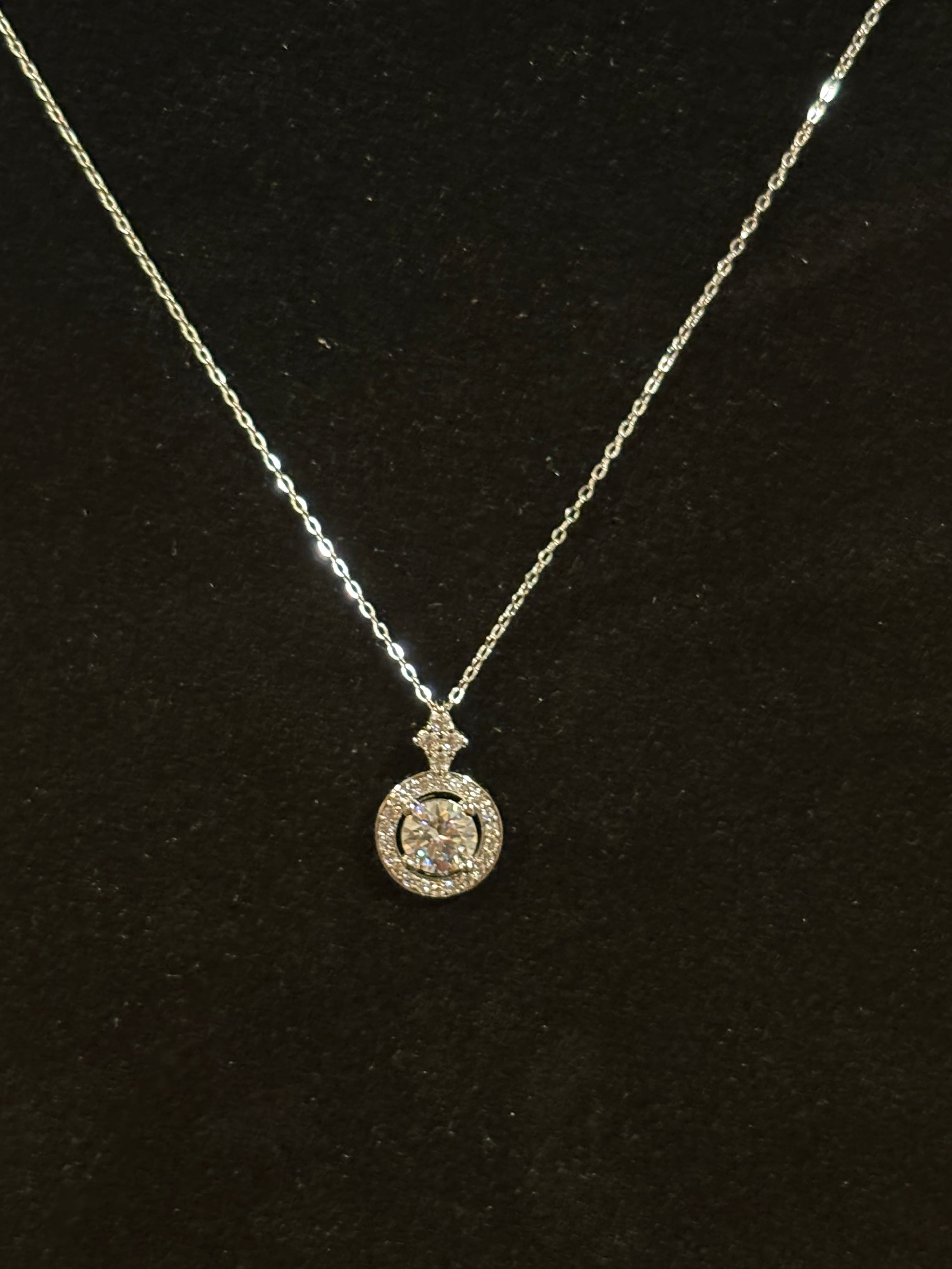 Round Moissanite Halo Pendant Necklace