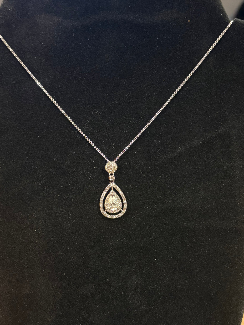 Pear-Cut Moissanite Halo Pendant Necklace – 1.5 CT