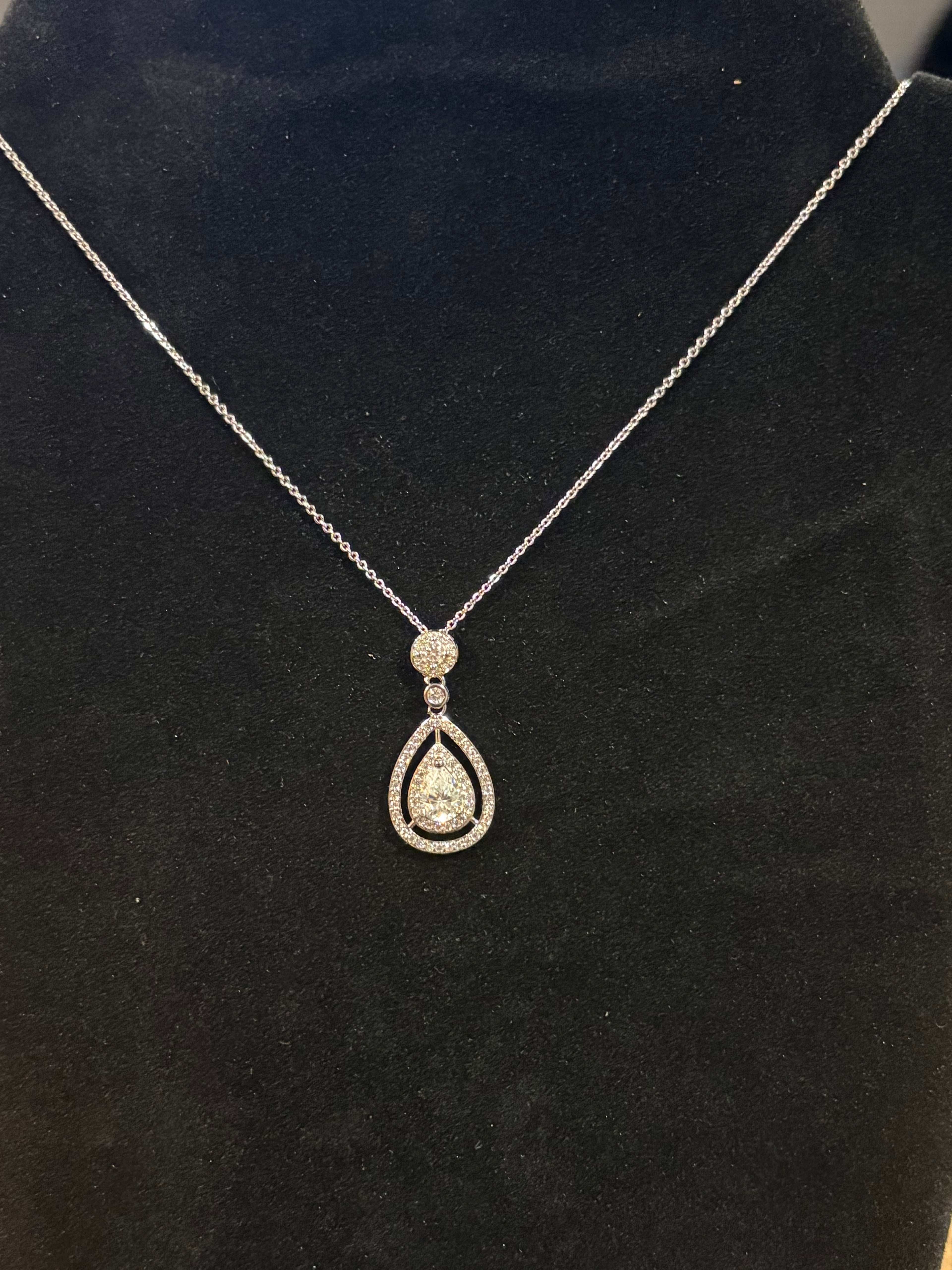Pear-Cut Moissanite Halo Pendant Necklace – 1.5 CT