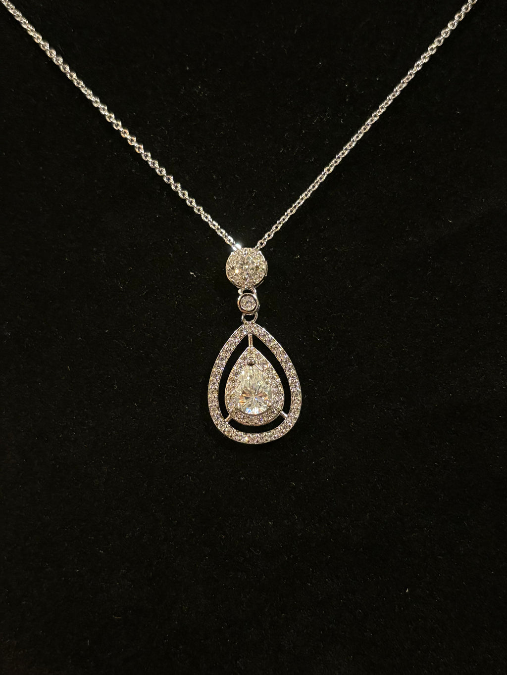 Pear-Cut Moissanite Halo Pendant Necklace – 1.5 CT