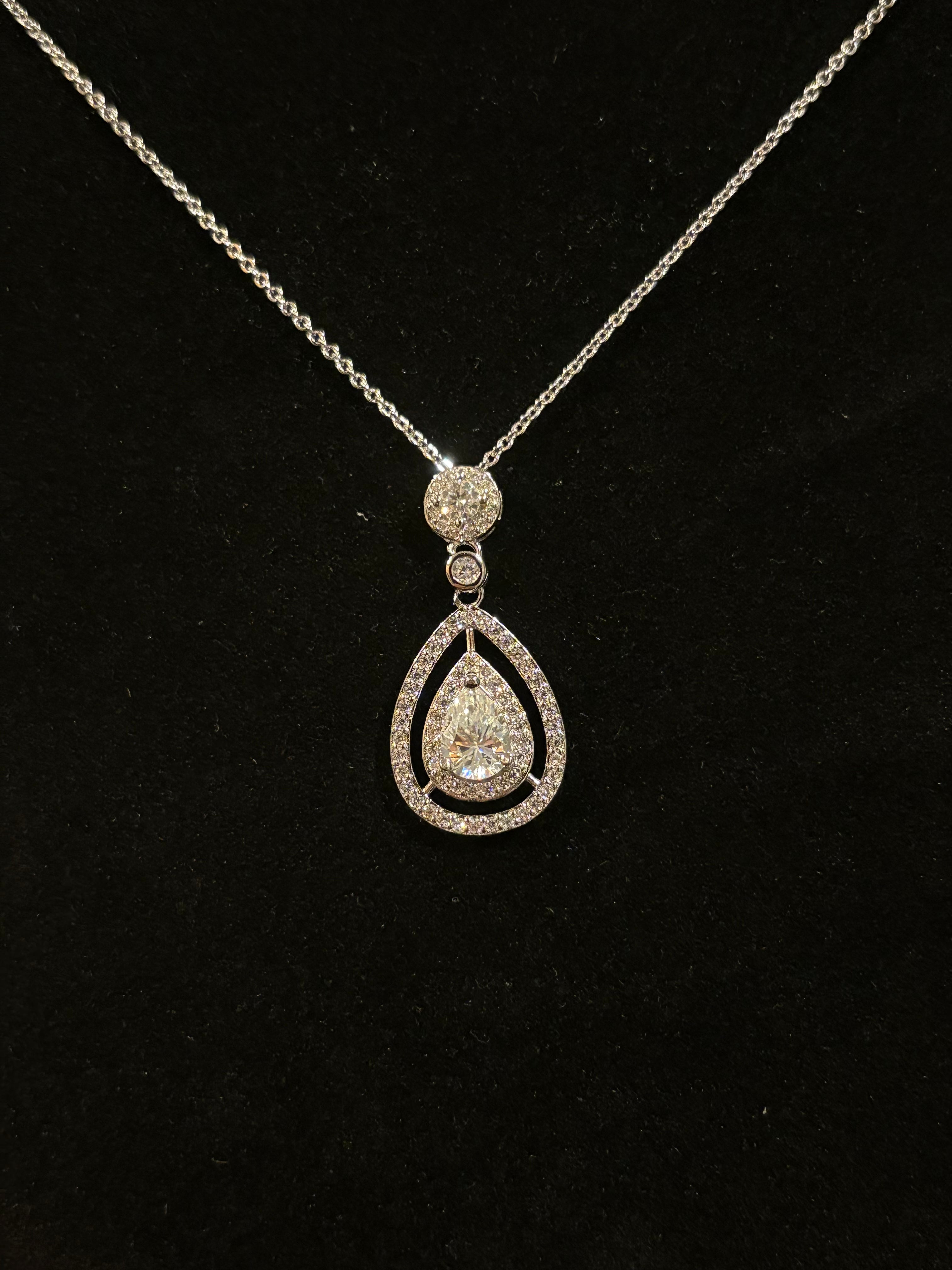 Pear-Cut Moissanite Halo Pendant Necklace – 1.5 CT