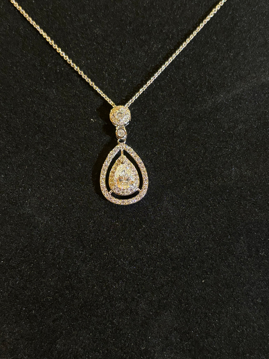 Pear-Cut Moissanite Halo Pendant Necklace – 1.5 CT