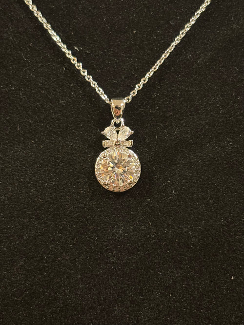Bow Halo Moissanite Pendant Necklace