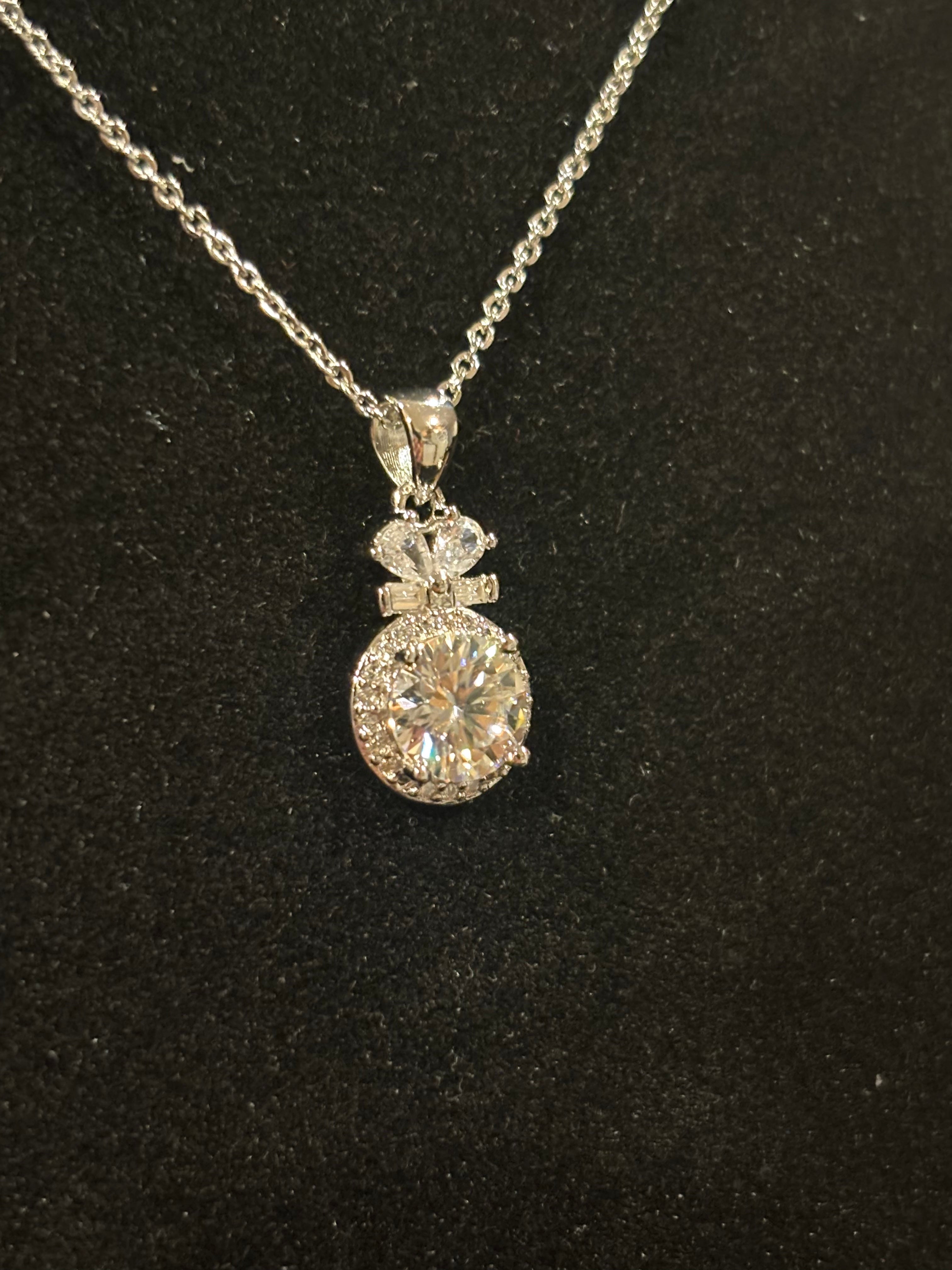 Bow Halo Moissanite Pendant Necklace