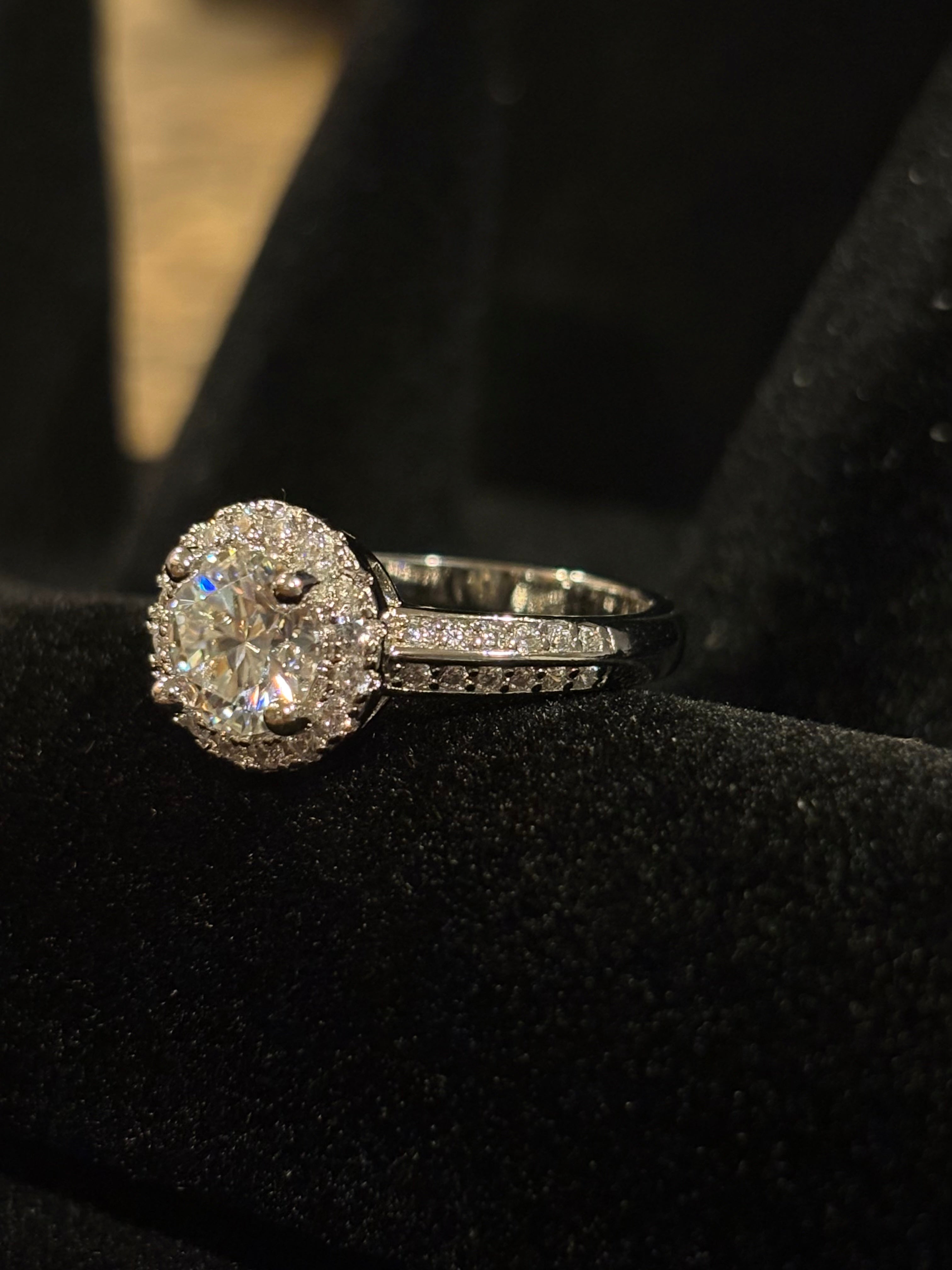 Classic Halo Moissanite Ring – 1.0 CT, Size 9