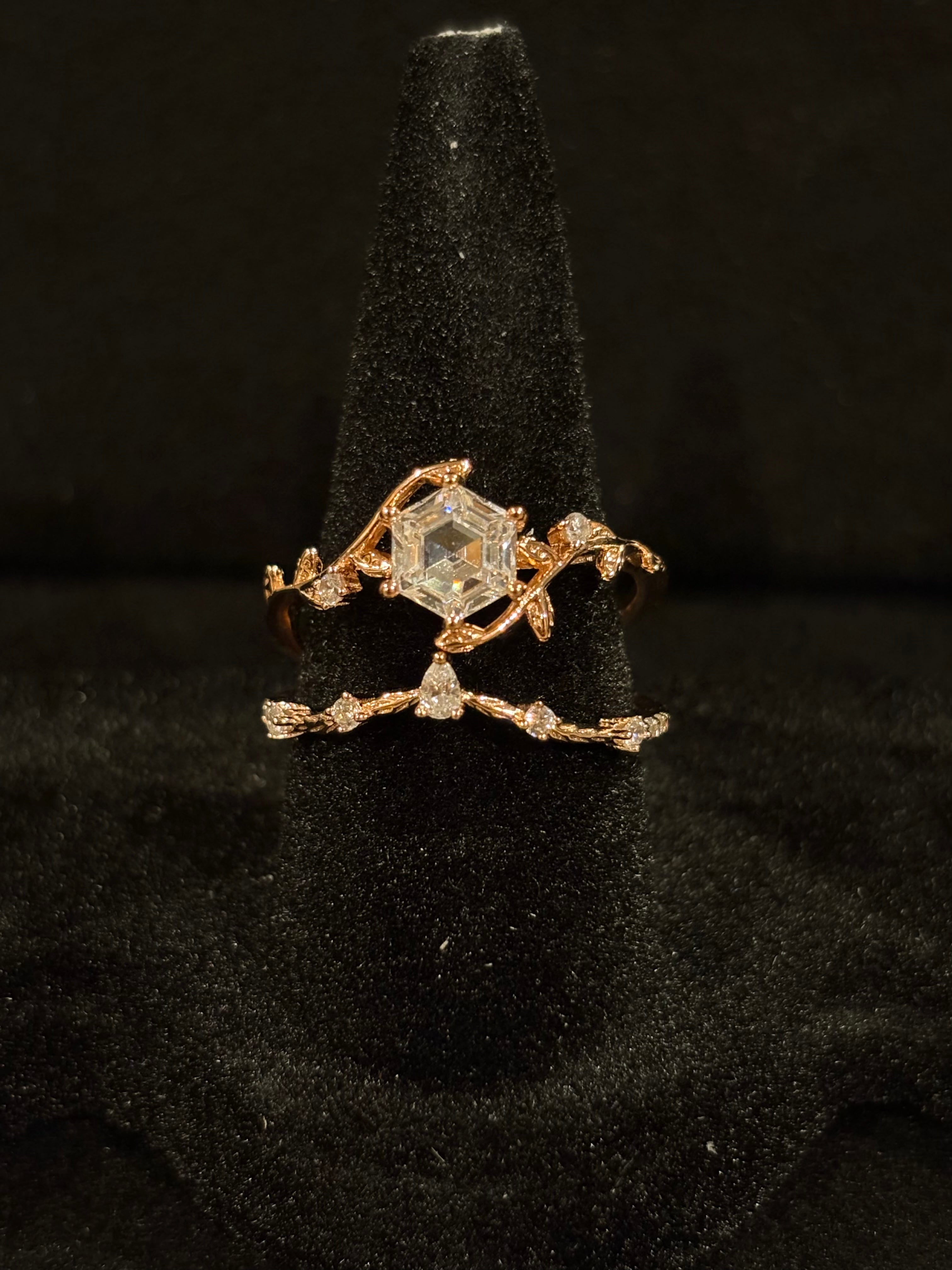 Two-Piece Ring Hexagon-Cut Center Stone