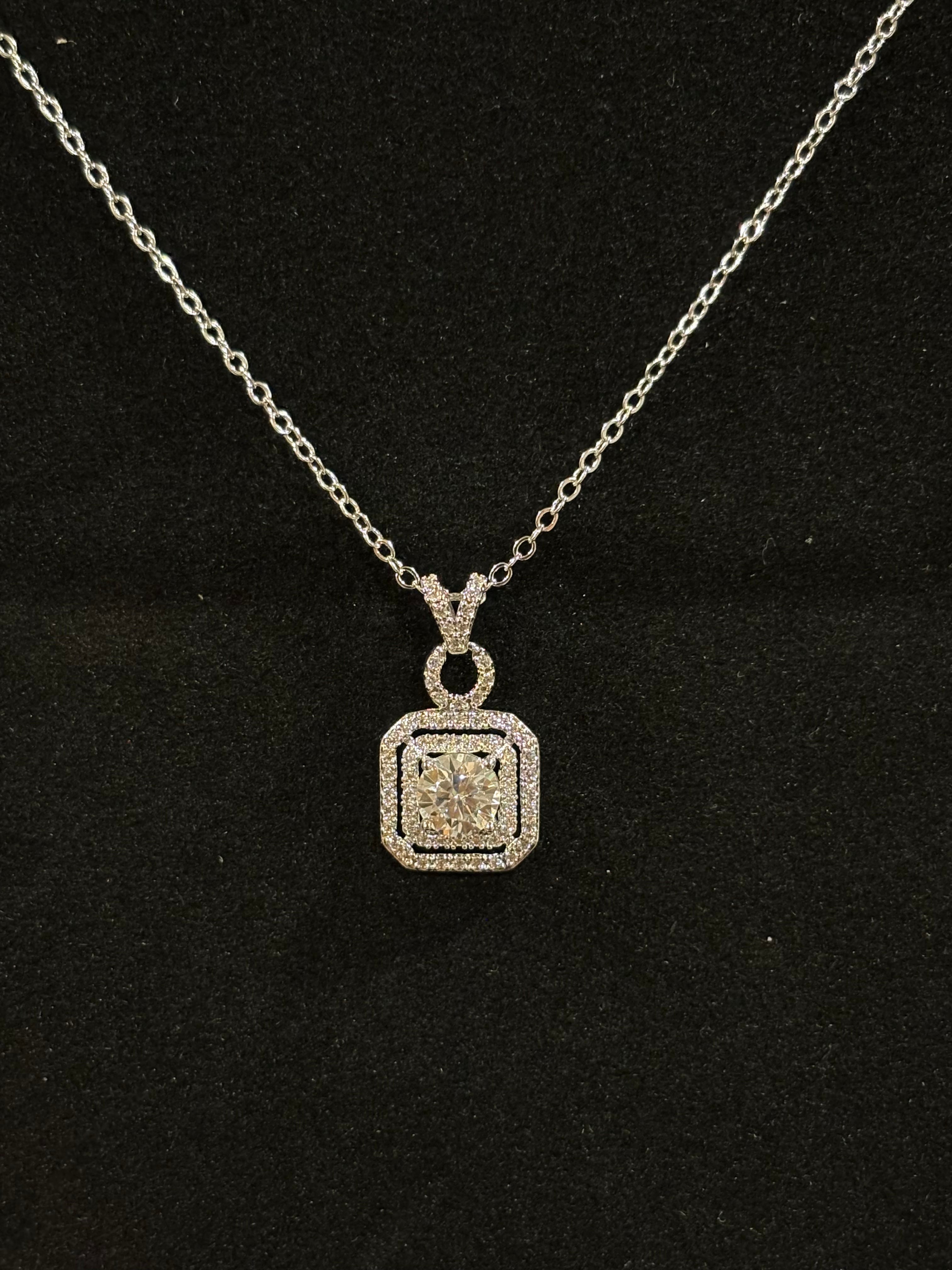 Square Halo Moissanite Necklace – 1.0ct