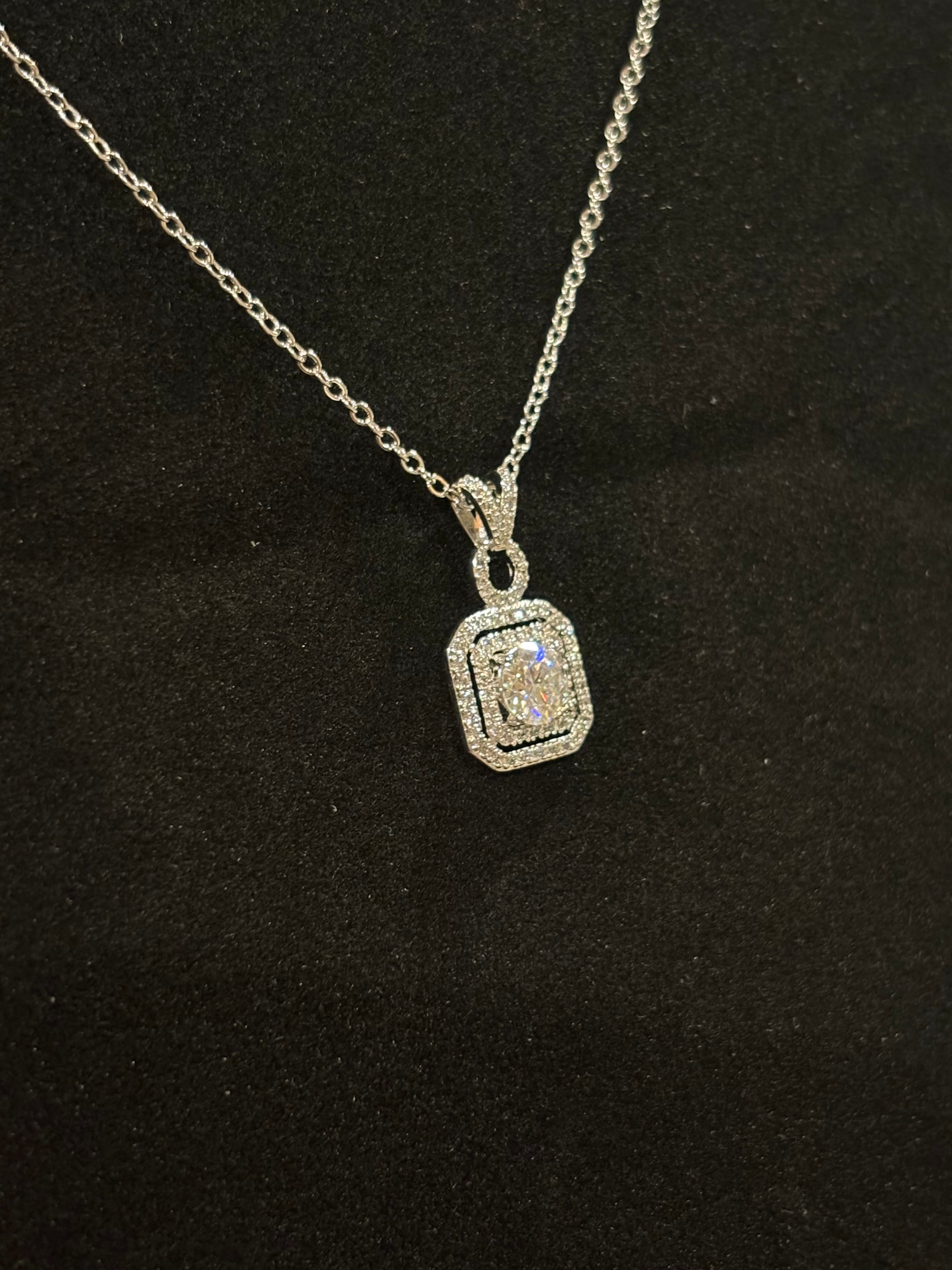 Square Halo Moissanite Necklace – 1.0ct