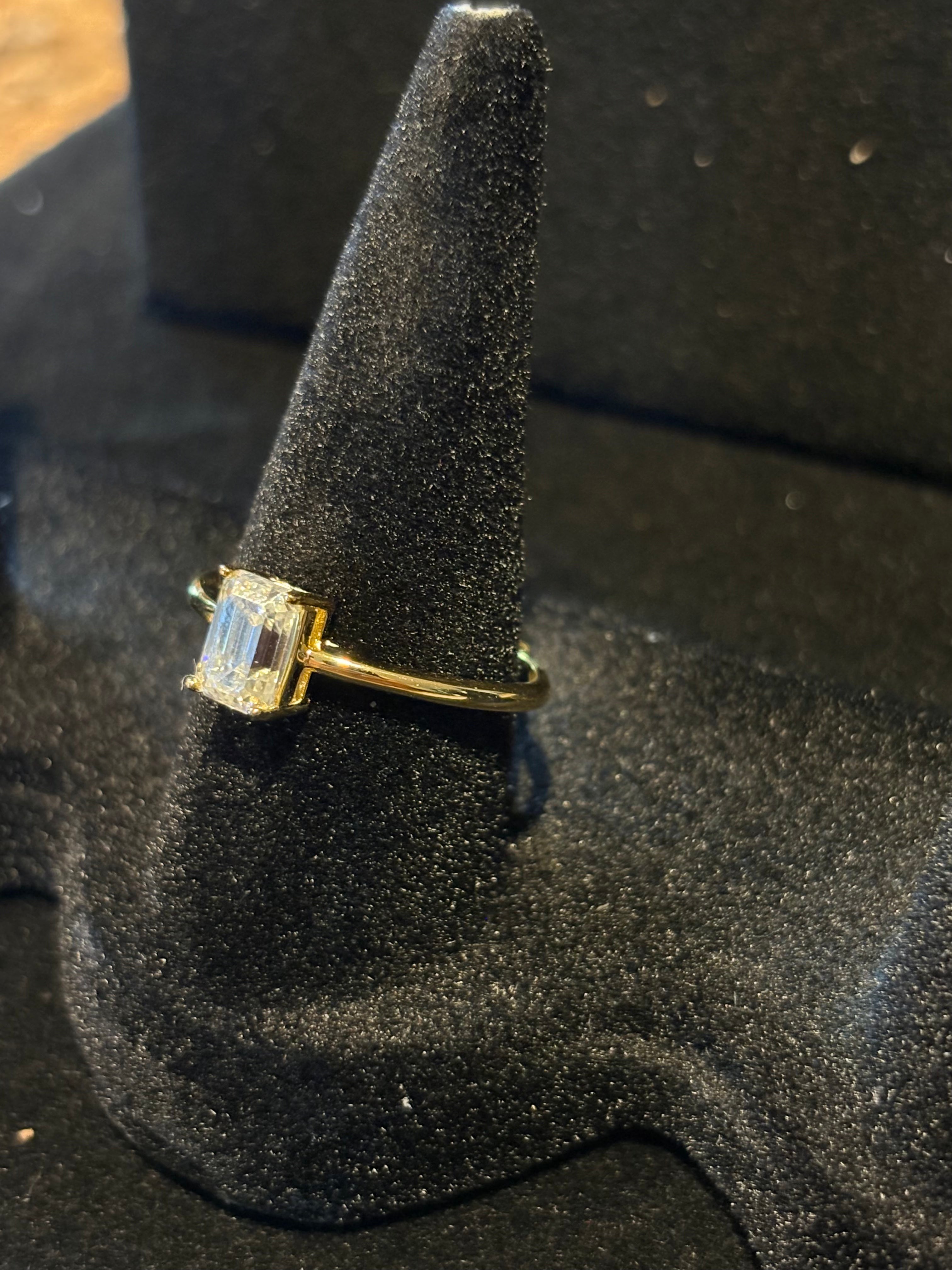 Gold-Plated Emerald-Cut Ring – Adjustable Size