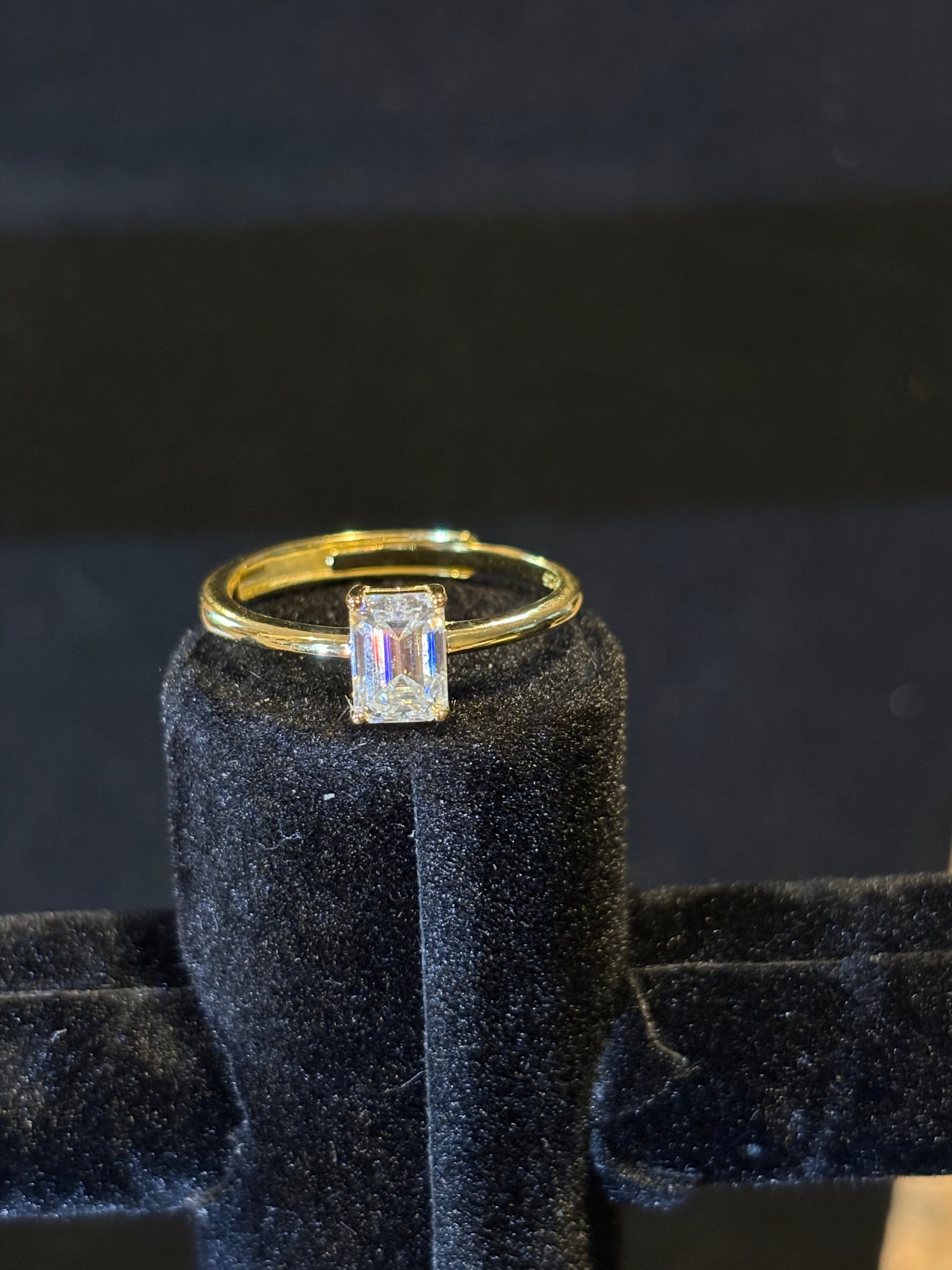 Gold-Plated Emerald-Cut Ring – Adjustable Size