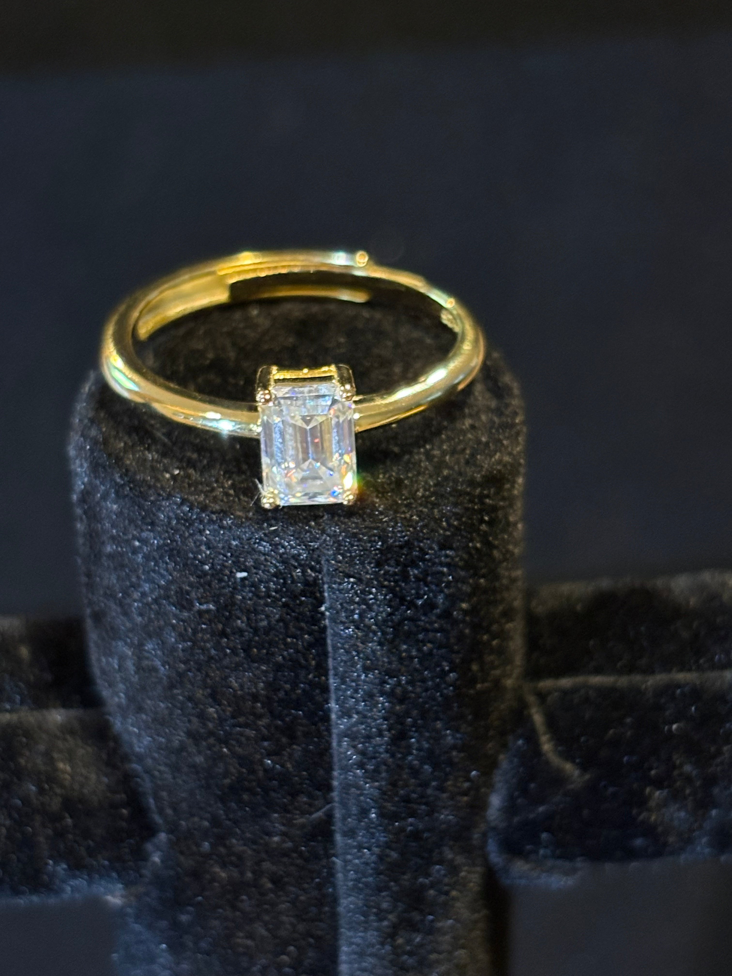 Gold-Plated Emerald-Cut Ring – Adjustable Size