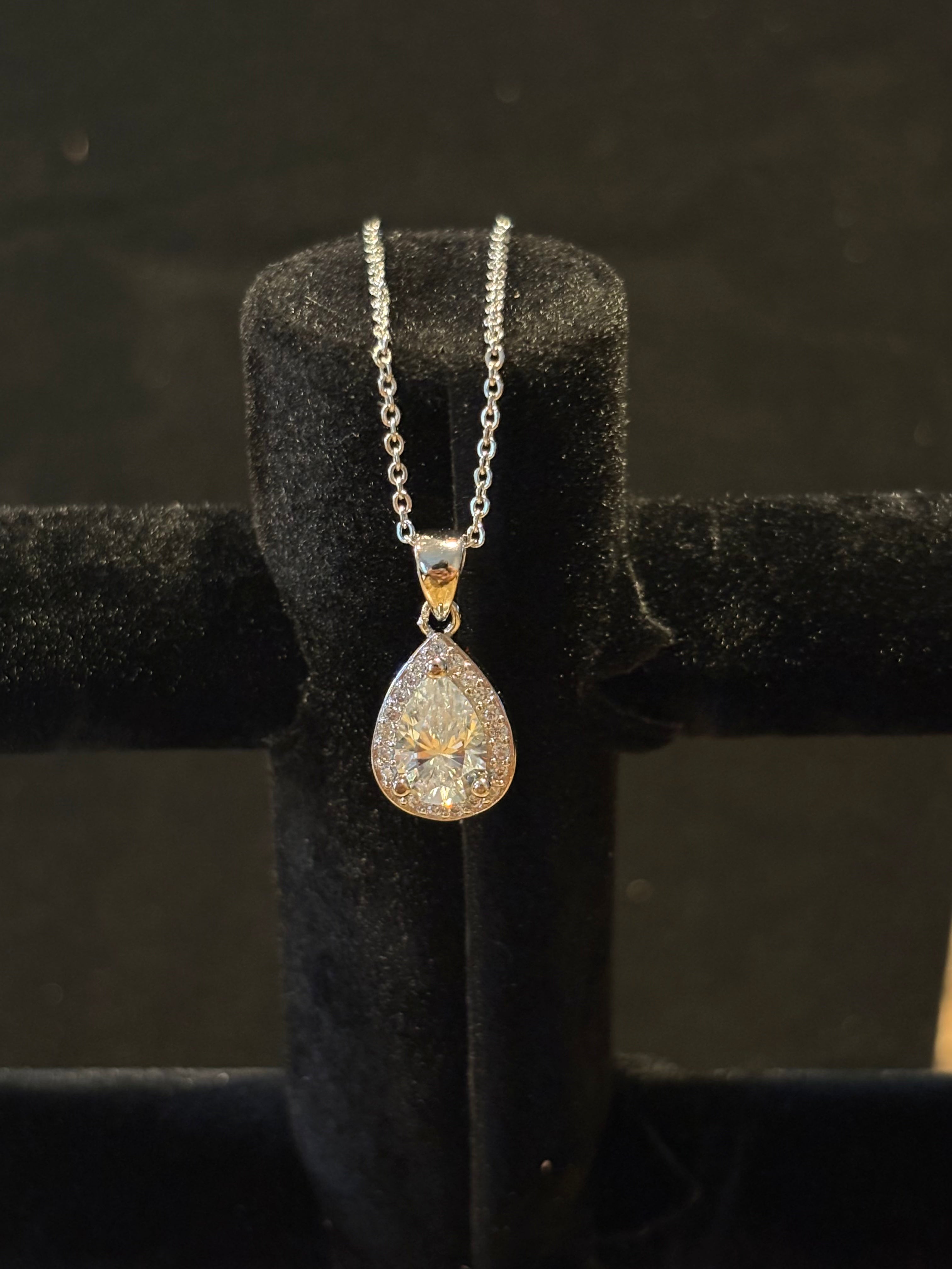 Pear Halo Pendant Necklace