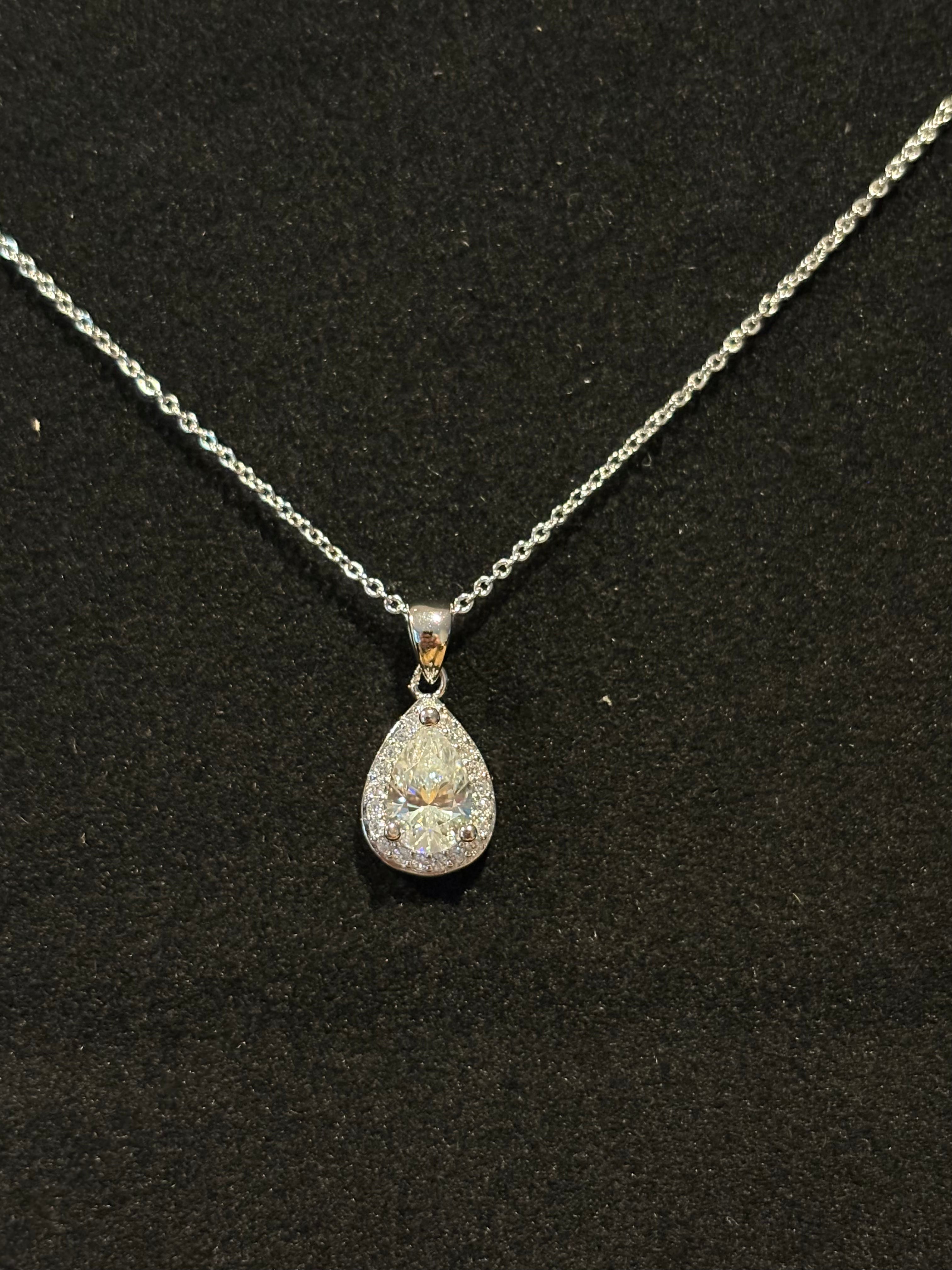 Pear Halo Pendant Necklace
