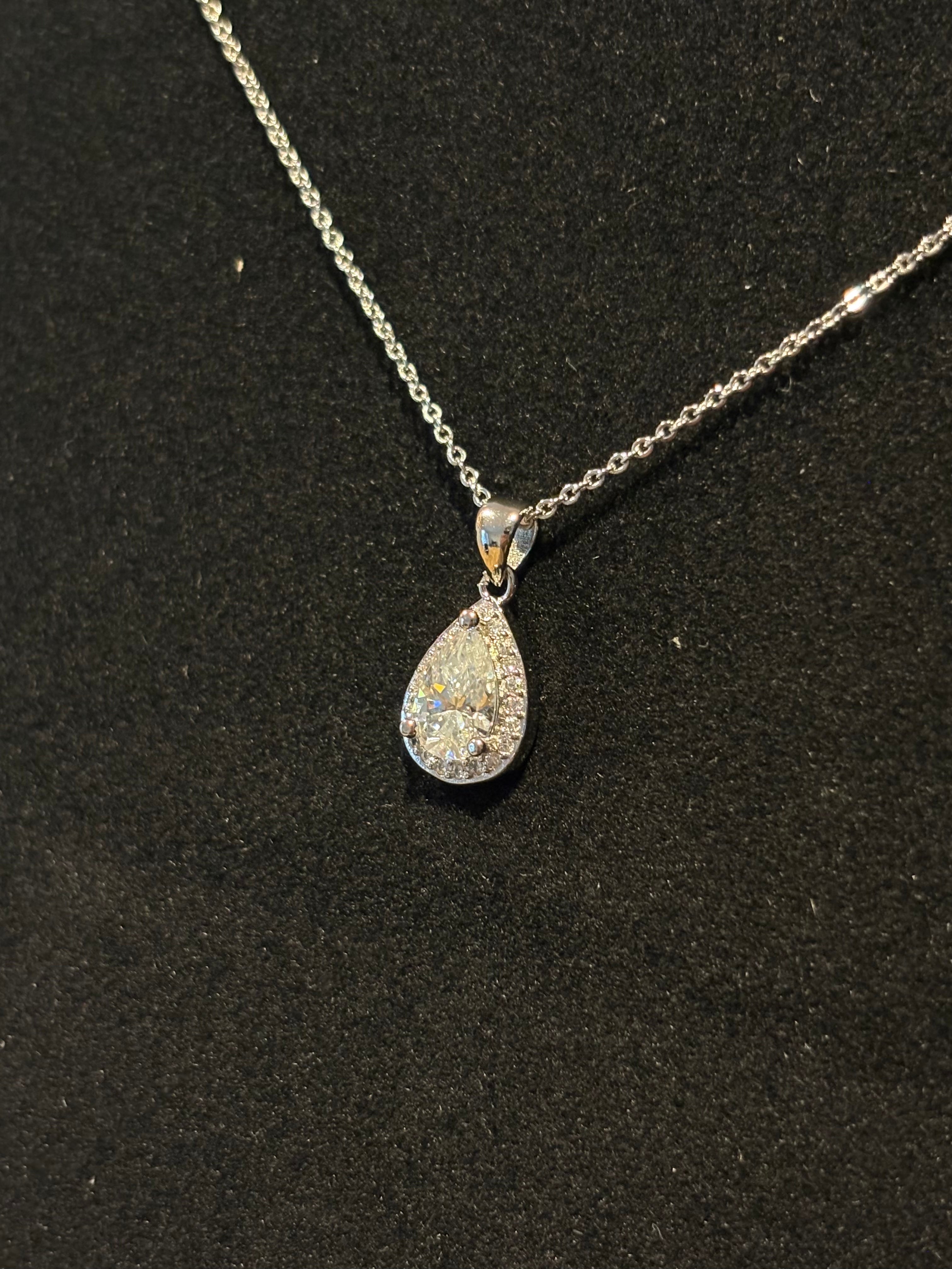 Pear Halo Pendant Necklace