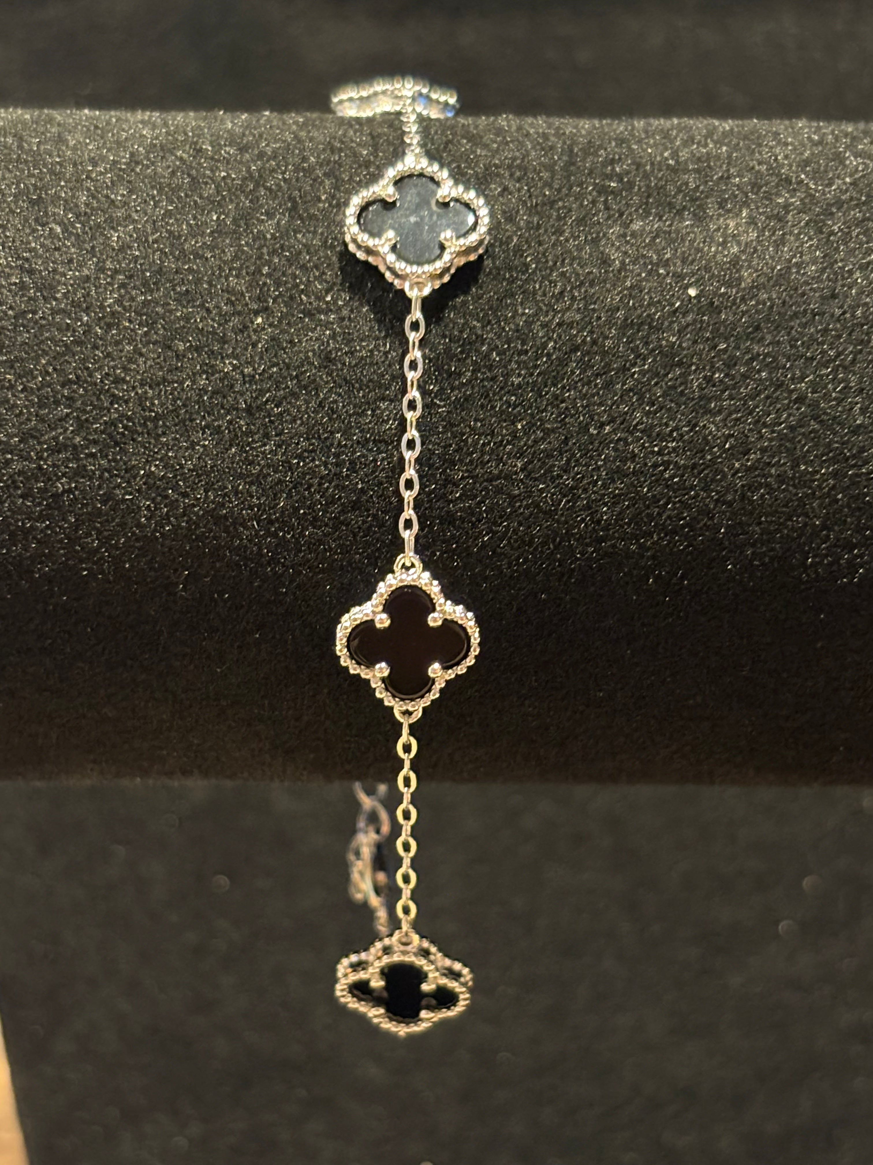 Silver Black Cloverleaf Bracelet