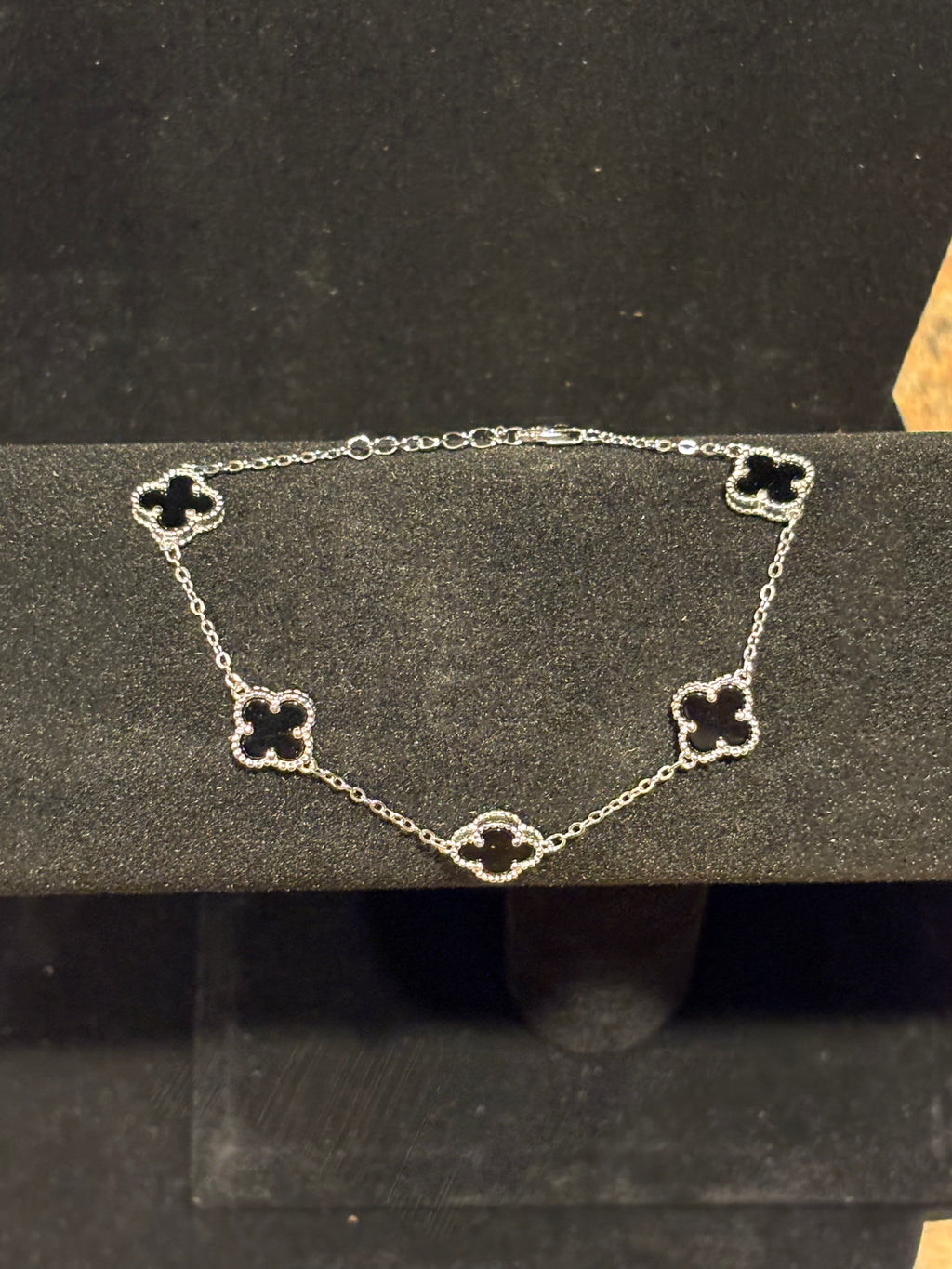 Silver Black Cloverleaf Bracelet