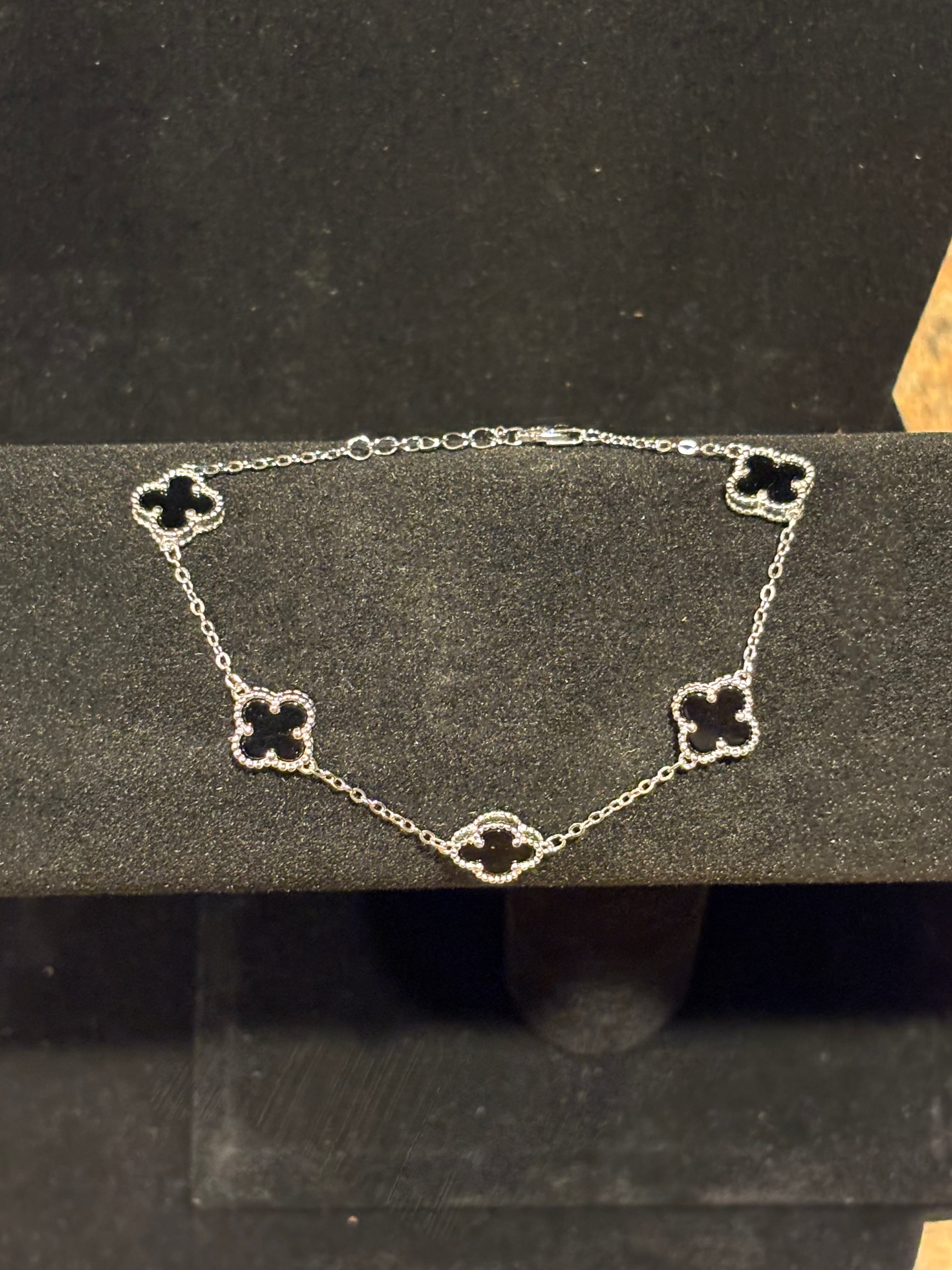 Silver Black Cloverleaf Bracelet