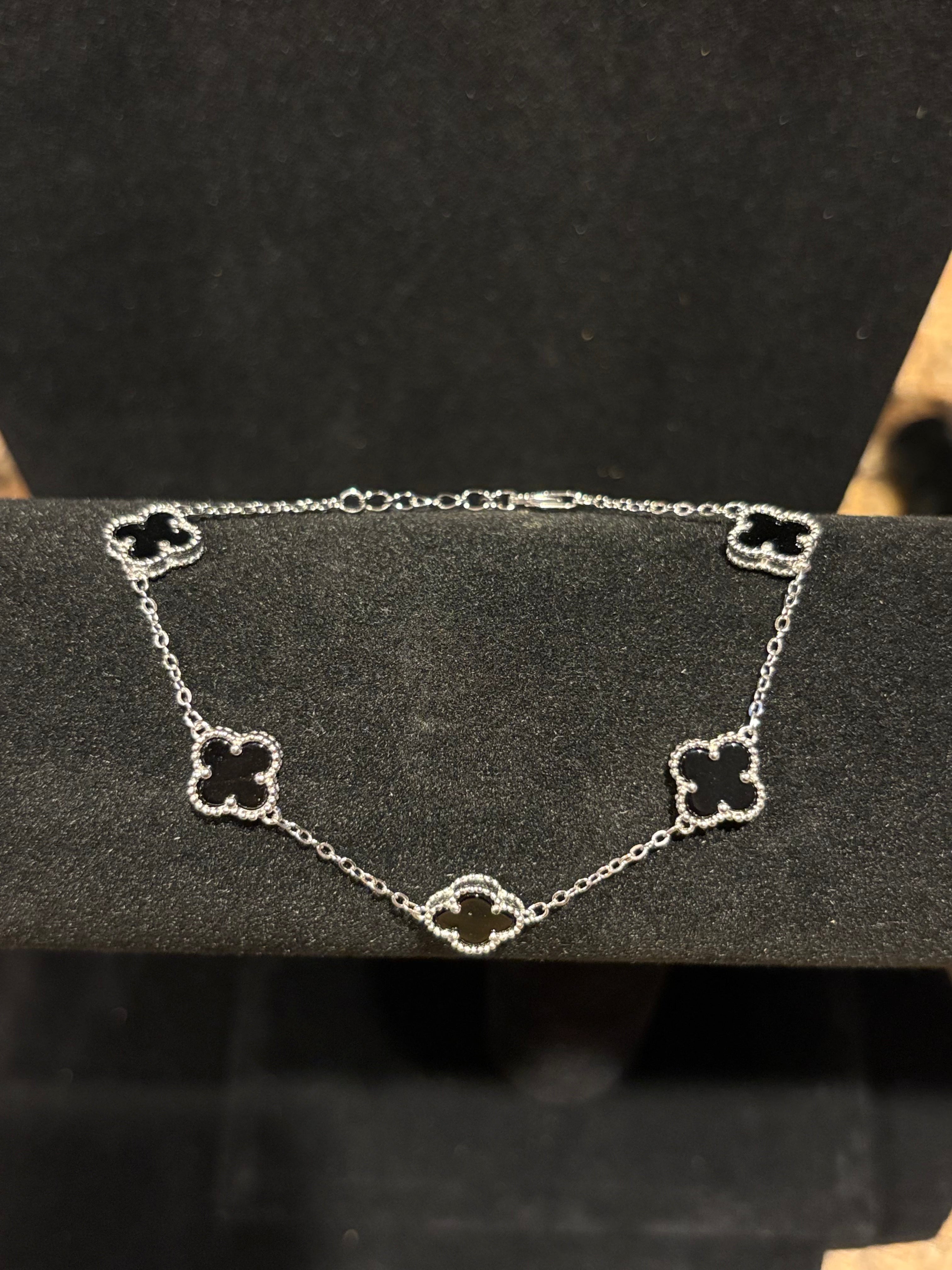 Silver Black Cloverleaf Bracelet