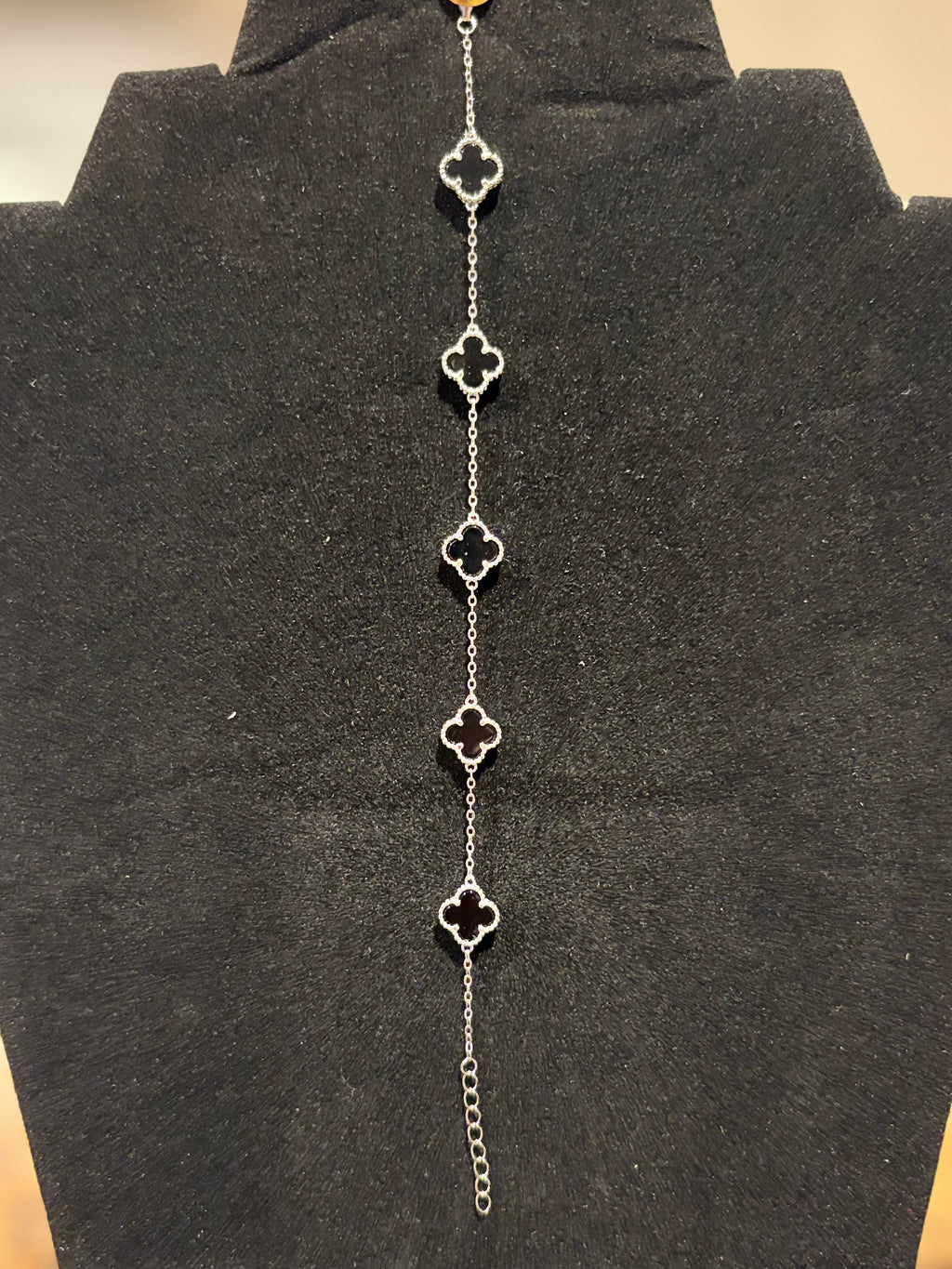 Silver Black Cloverleaf Bracelet