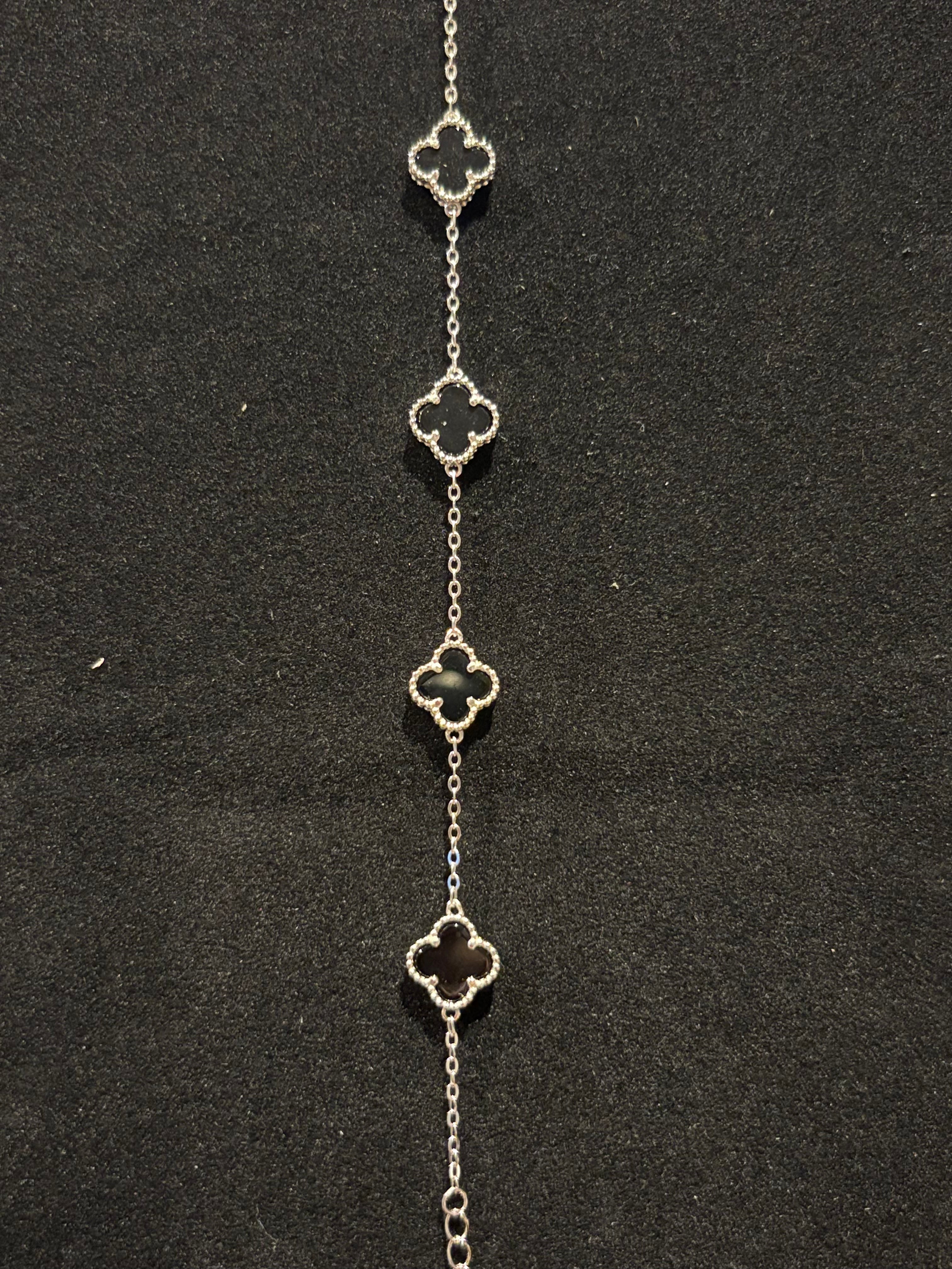 Silver Black Cloverleaf Bracelet