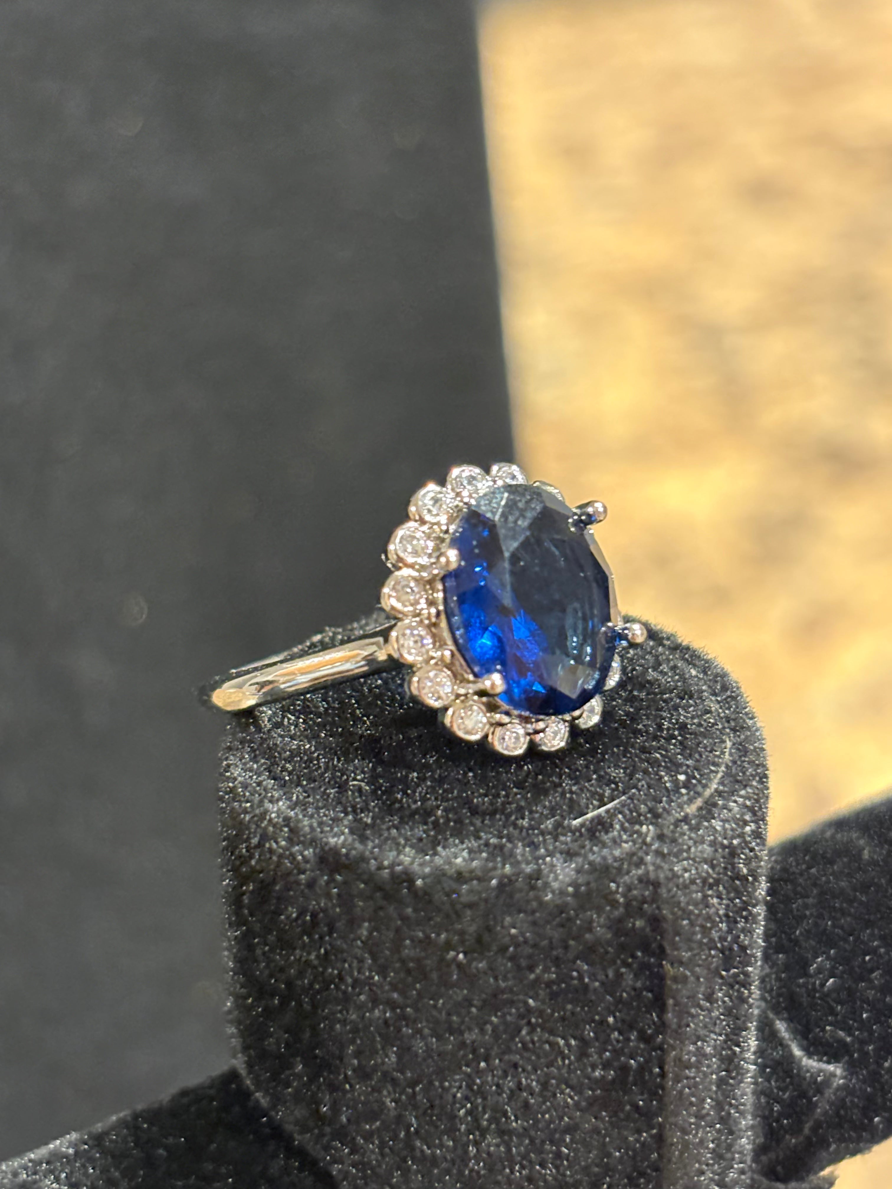 Royal Evening: Oval Faux-Sapphire Halo Adjustable Ring