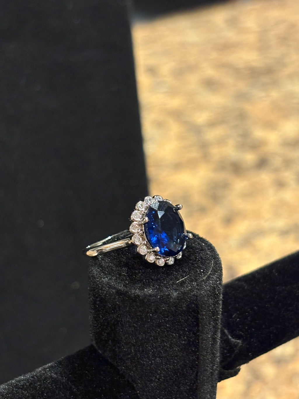 Royal Evening: Oval Faux-Sapphire Halo Adjustable Ring