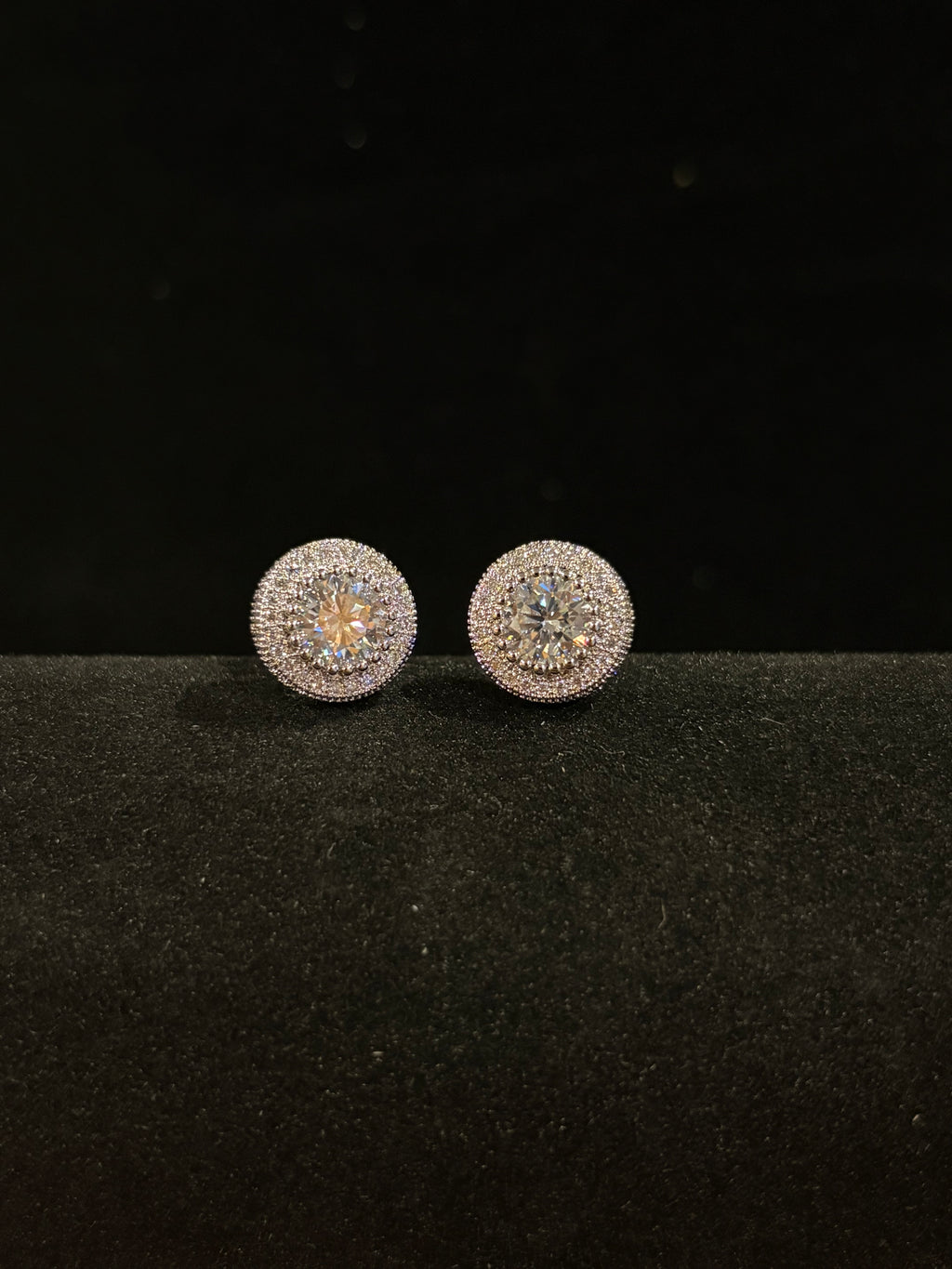 Celestial Glow: Round Moissanite Double Halo Stud Earrings
