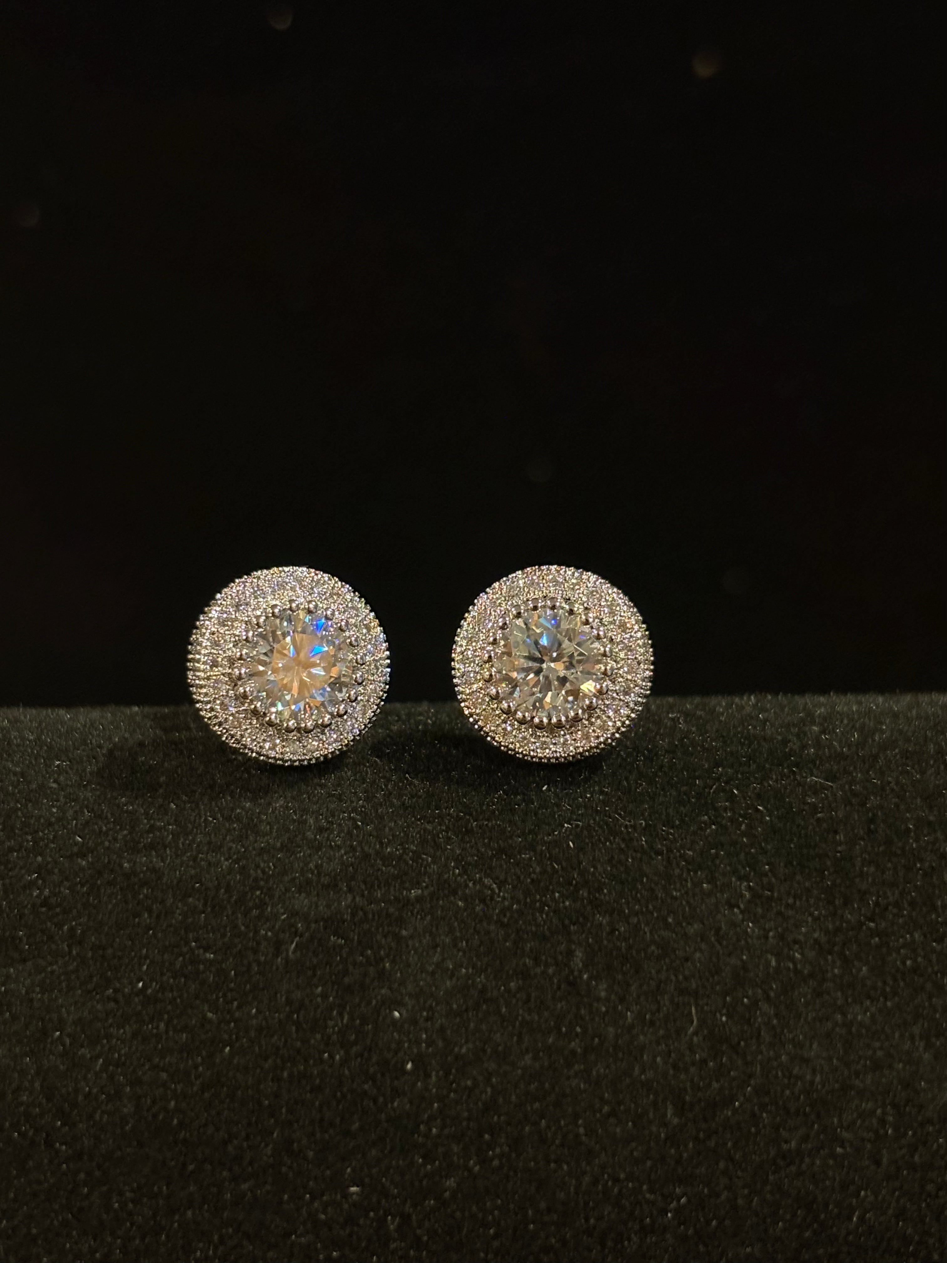 Celestial Glow: Round Moissanite Double Halo Stud Earrings
