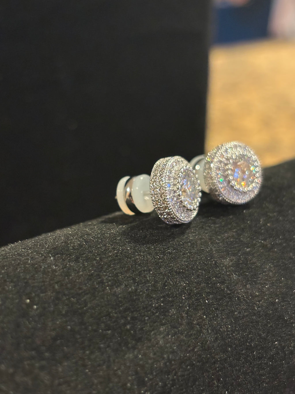 Celestial Glow: Round Moissanite Double Halo Stud Earrings