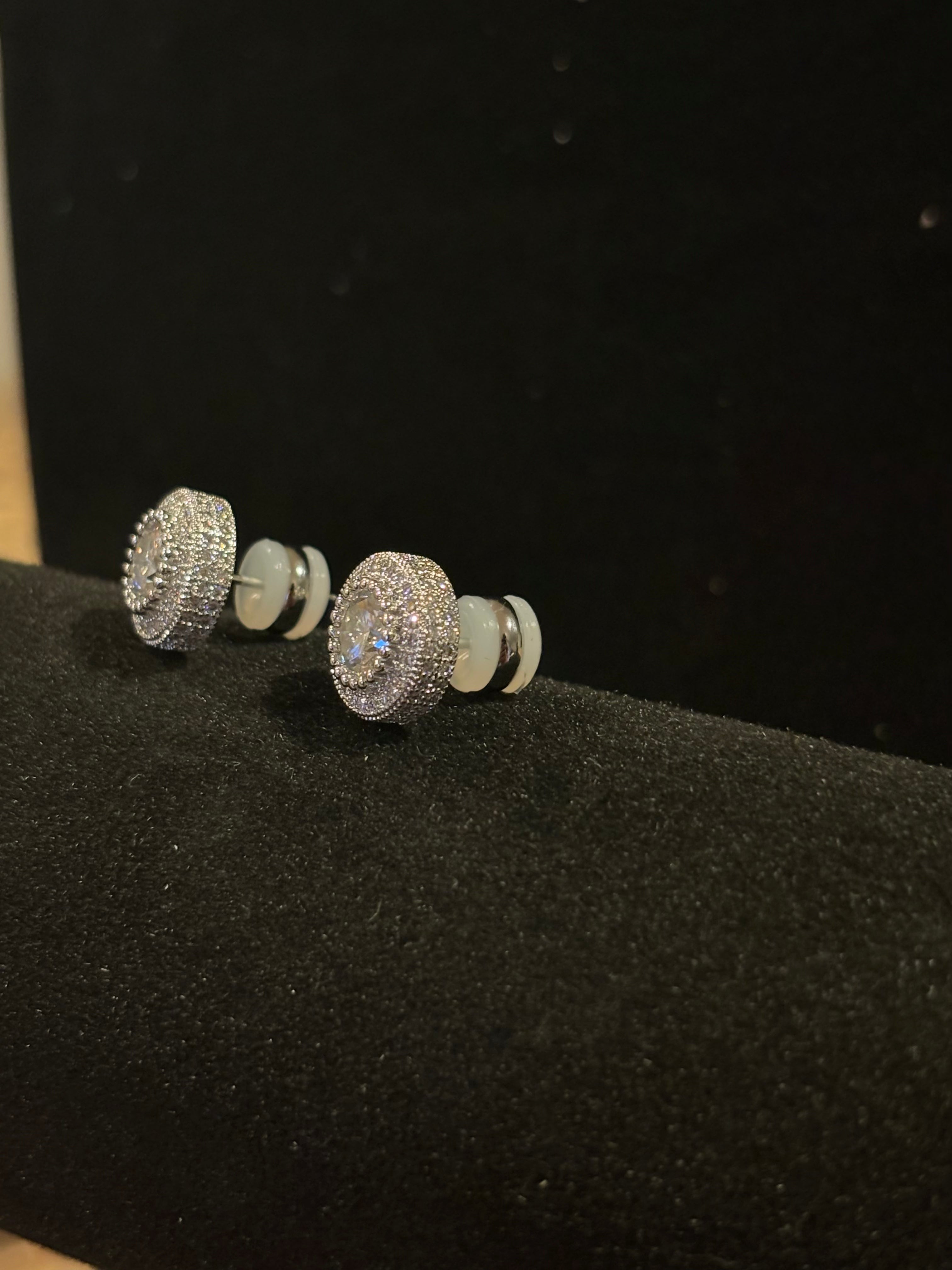 Celestial Glow: Round Moissanite Double Halo Stud Earrings