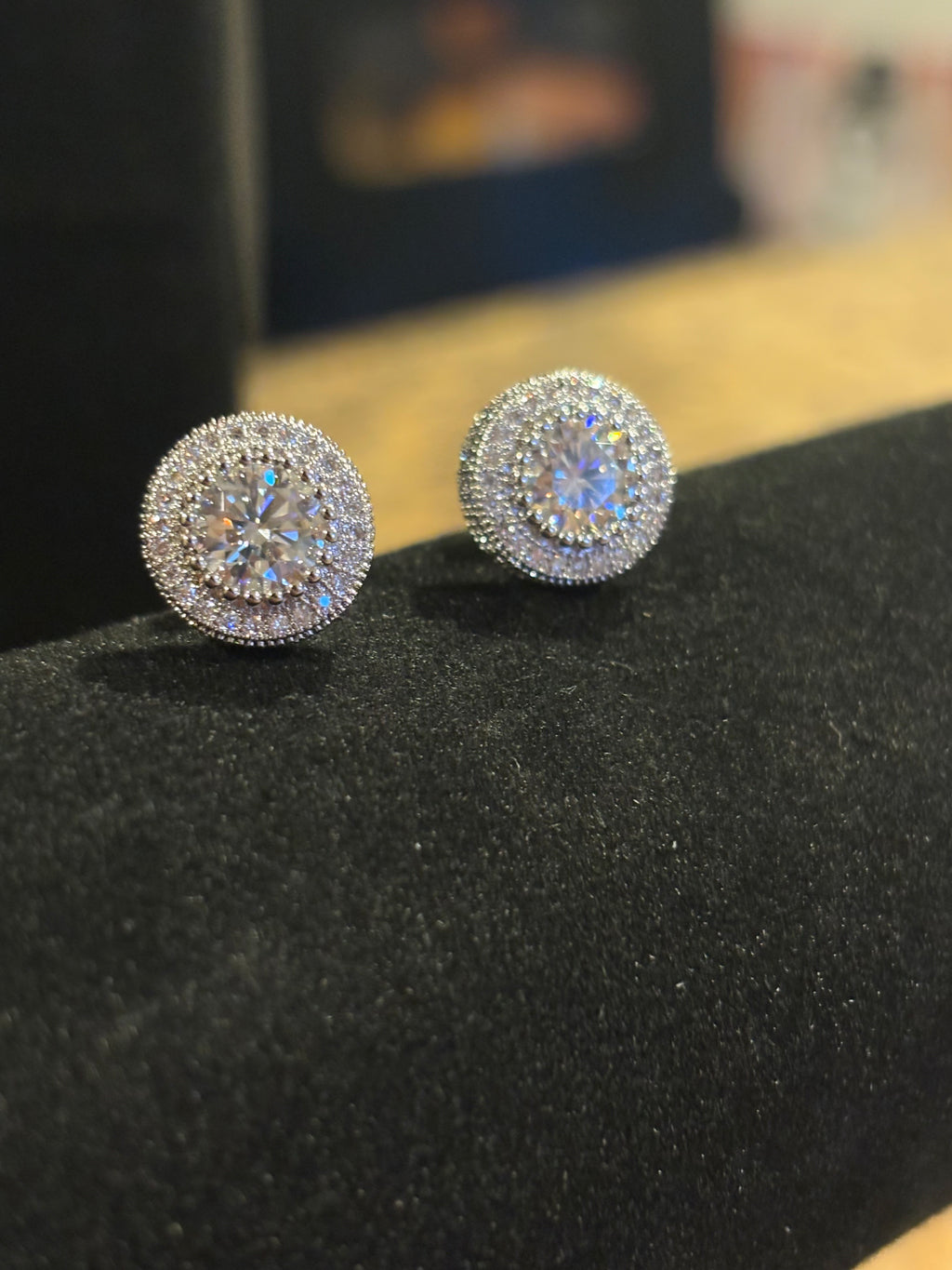 Celestial Glow: Round Moissanite Double Halo Stud Earrings