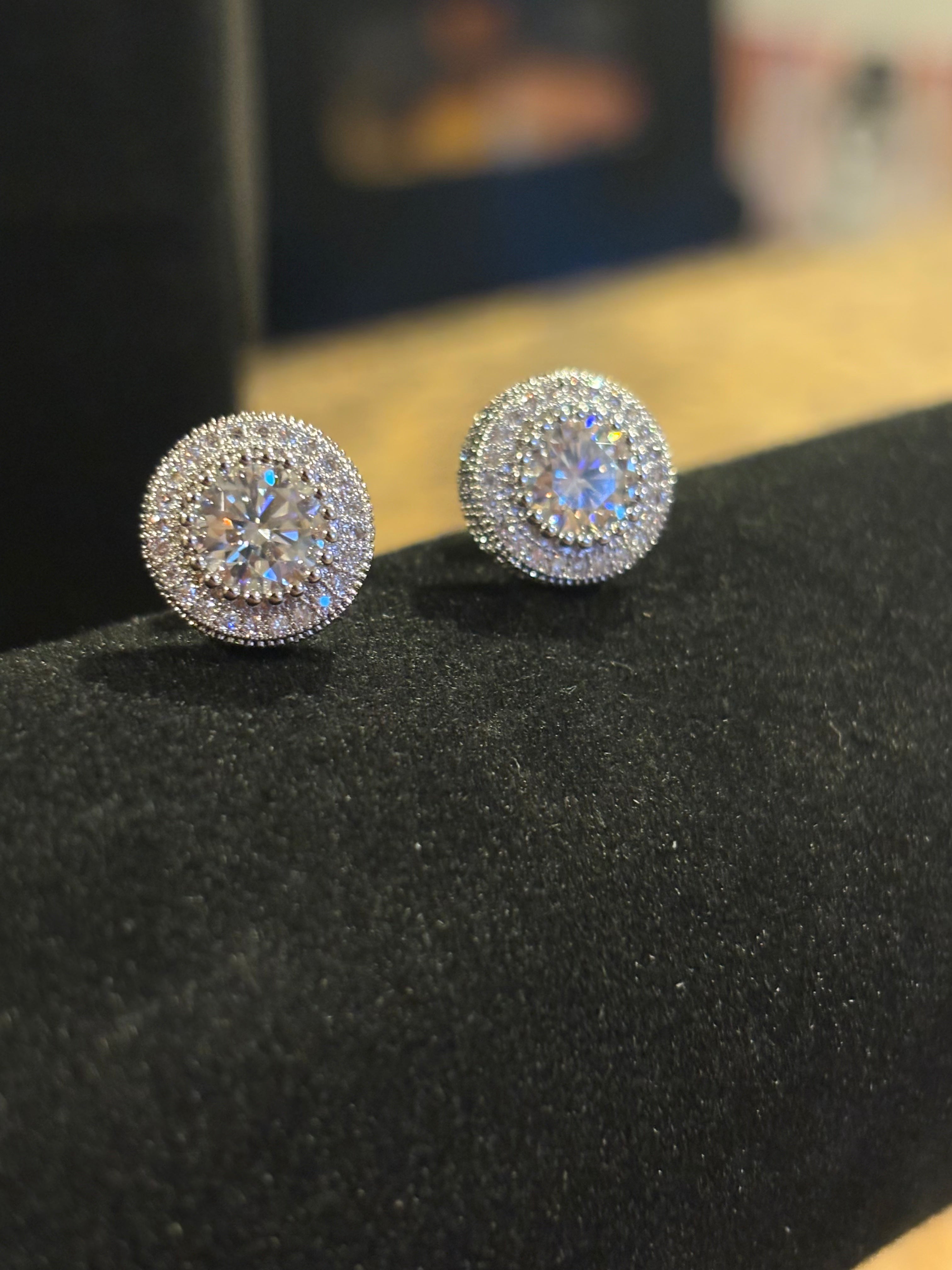 Celestial Glow: Round Moissanite Double Halo Stud Earrings
