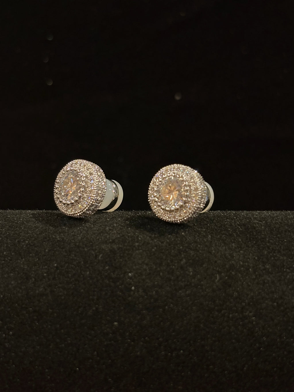 Celestial Glow: Round Moissanite Double Halo Stud Earrings