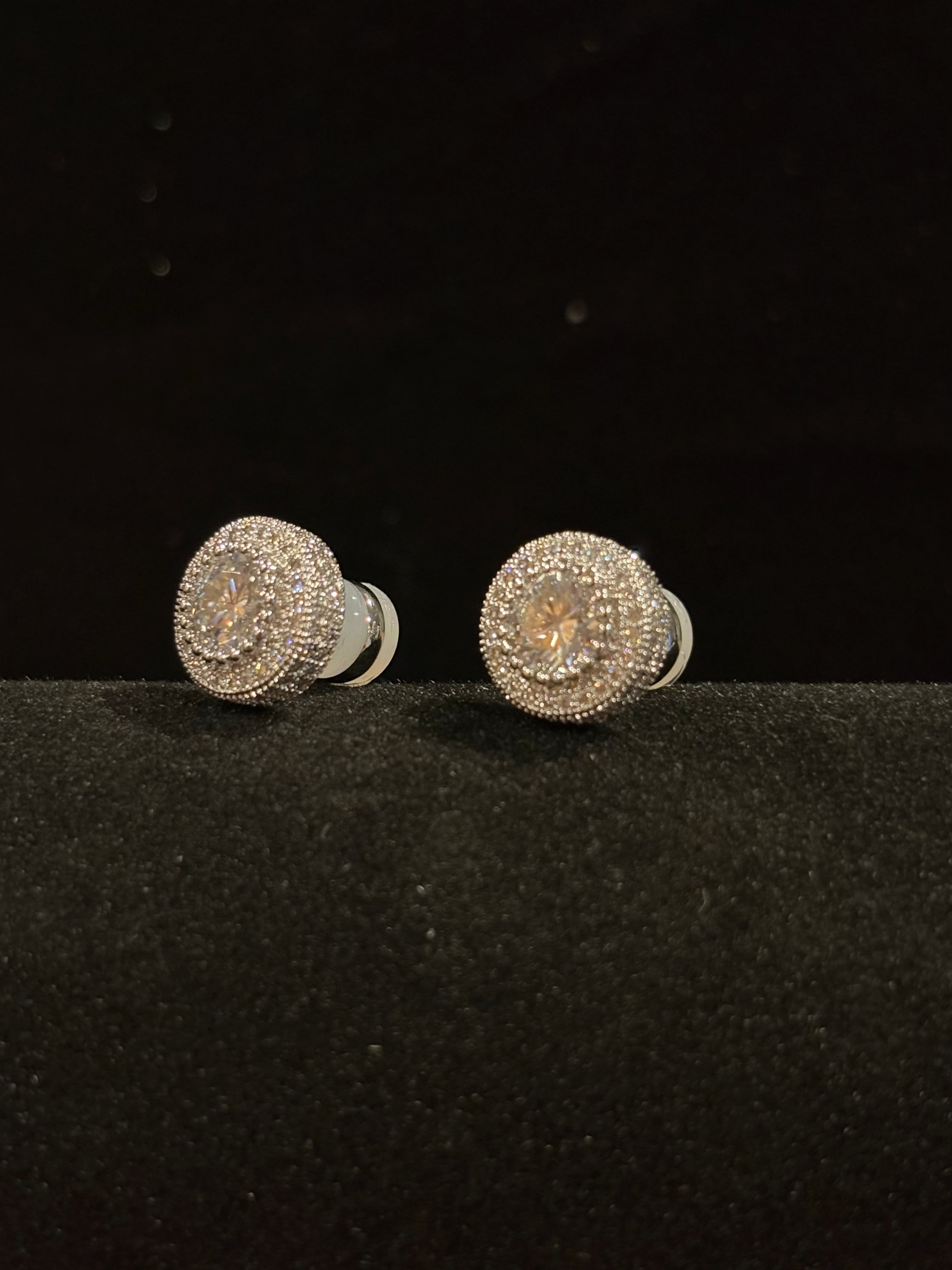 Celestial Glow: Round Moissanite Double Halo Stud Earrings