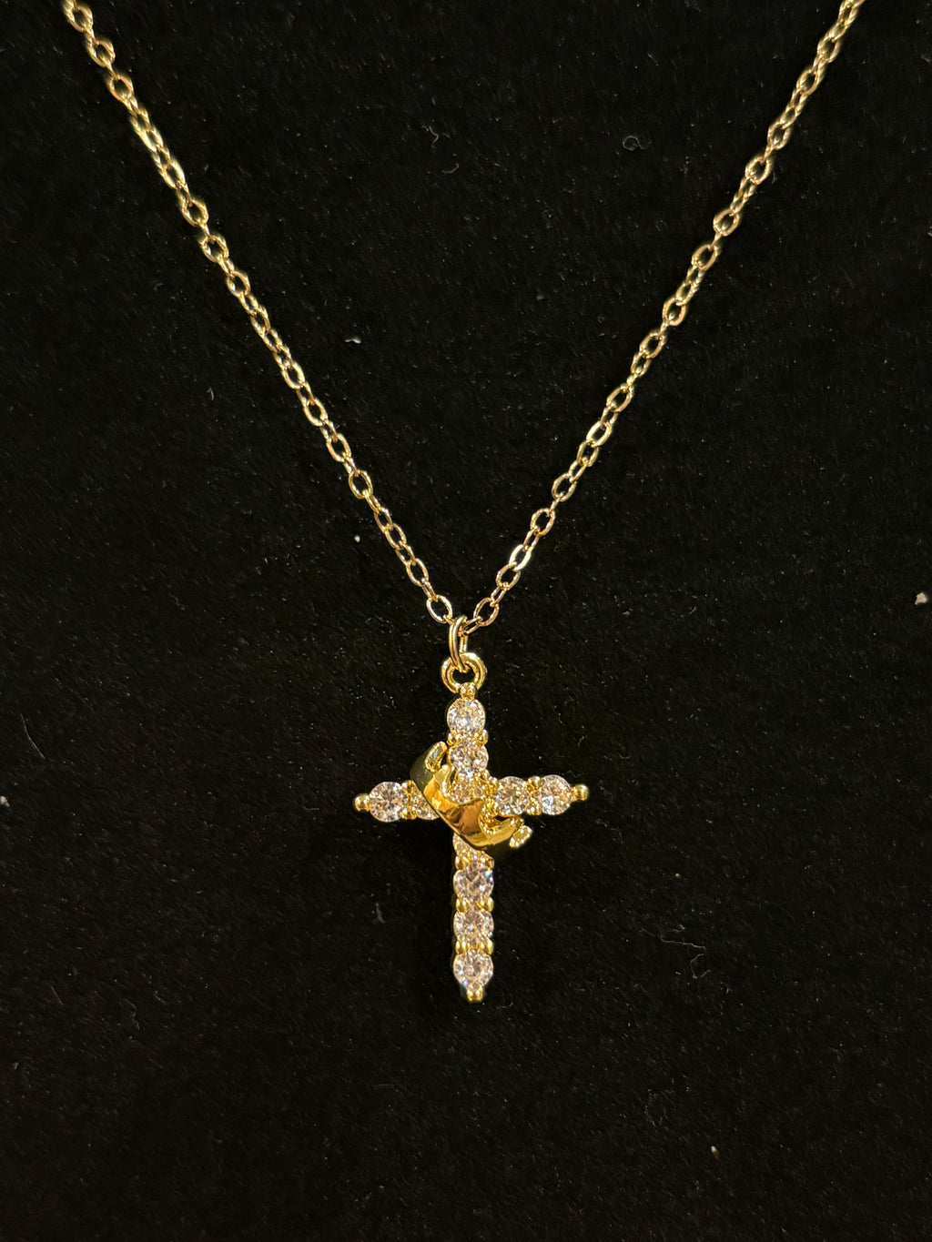 Divine Harmony: Crystal Cross and Crown Pendant Necklace