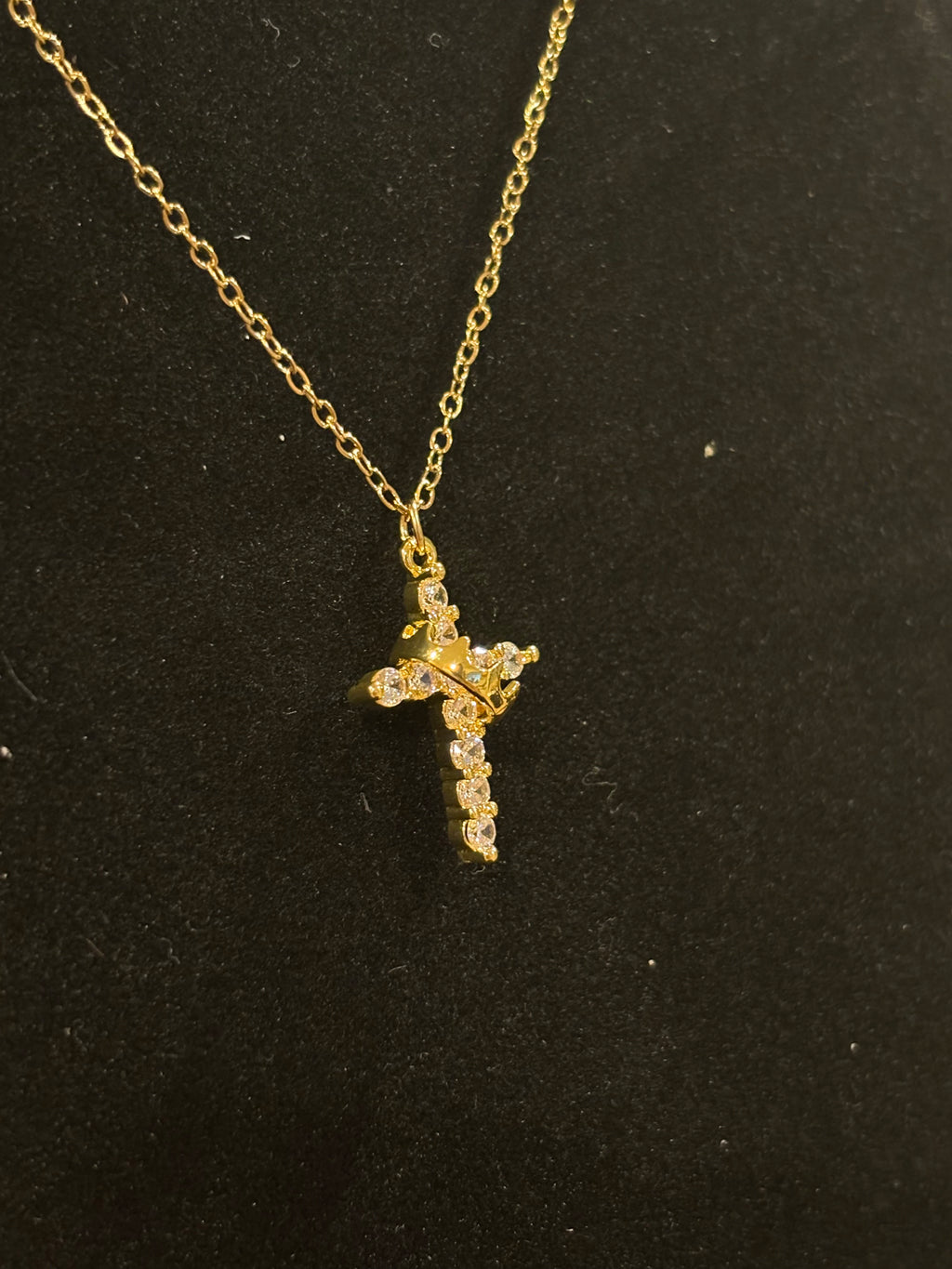 Divine Harmony: Crystal Cross and Crown Pendant Necklace