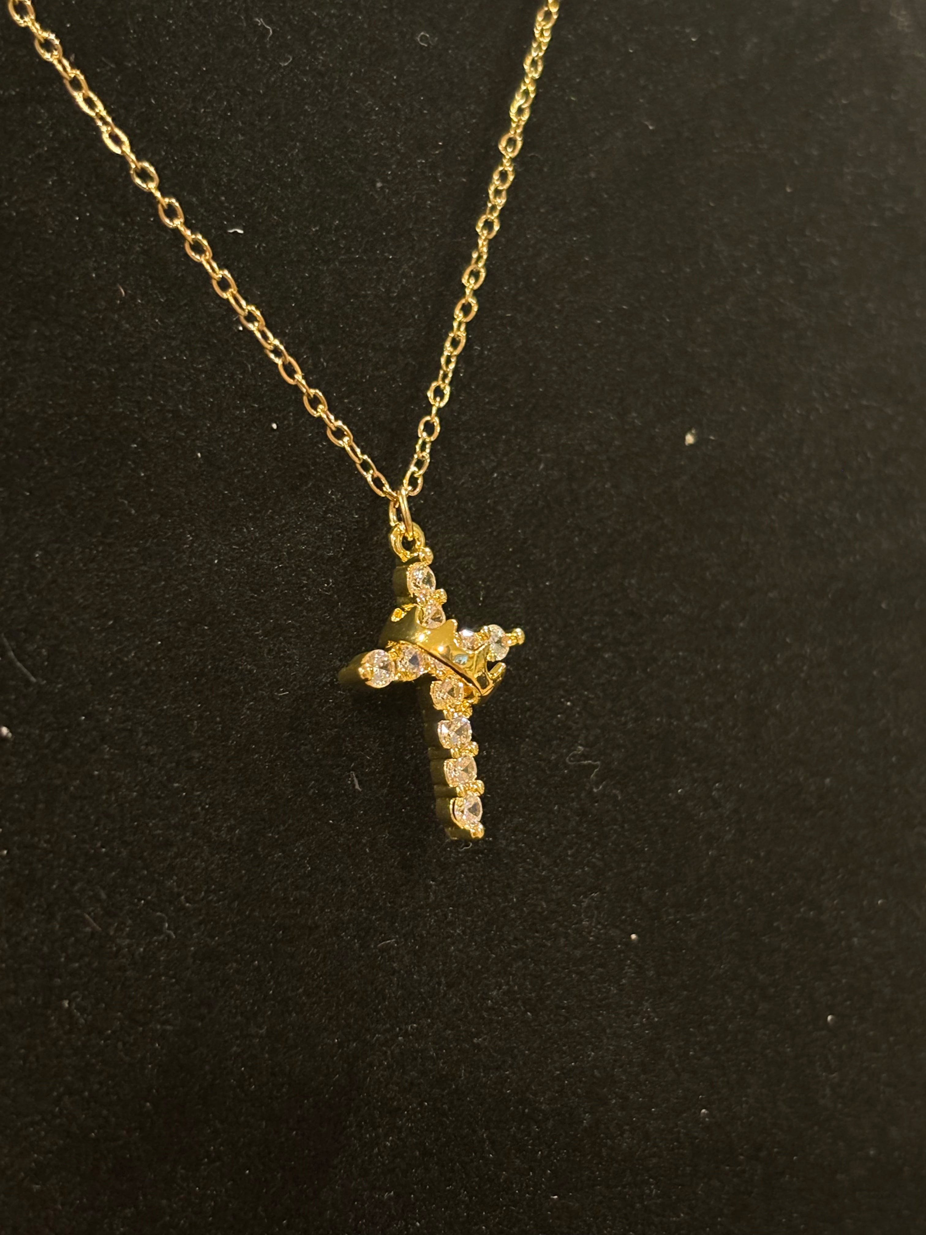 Divine Harmony: Crystal Cross and Crown Pendant Necklace