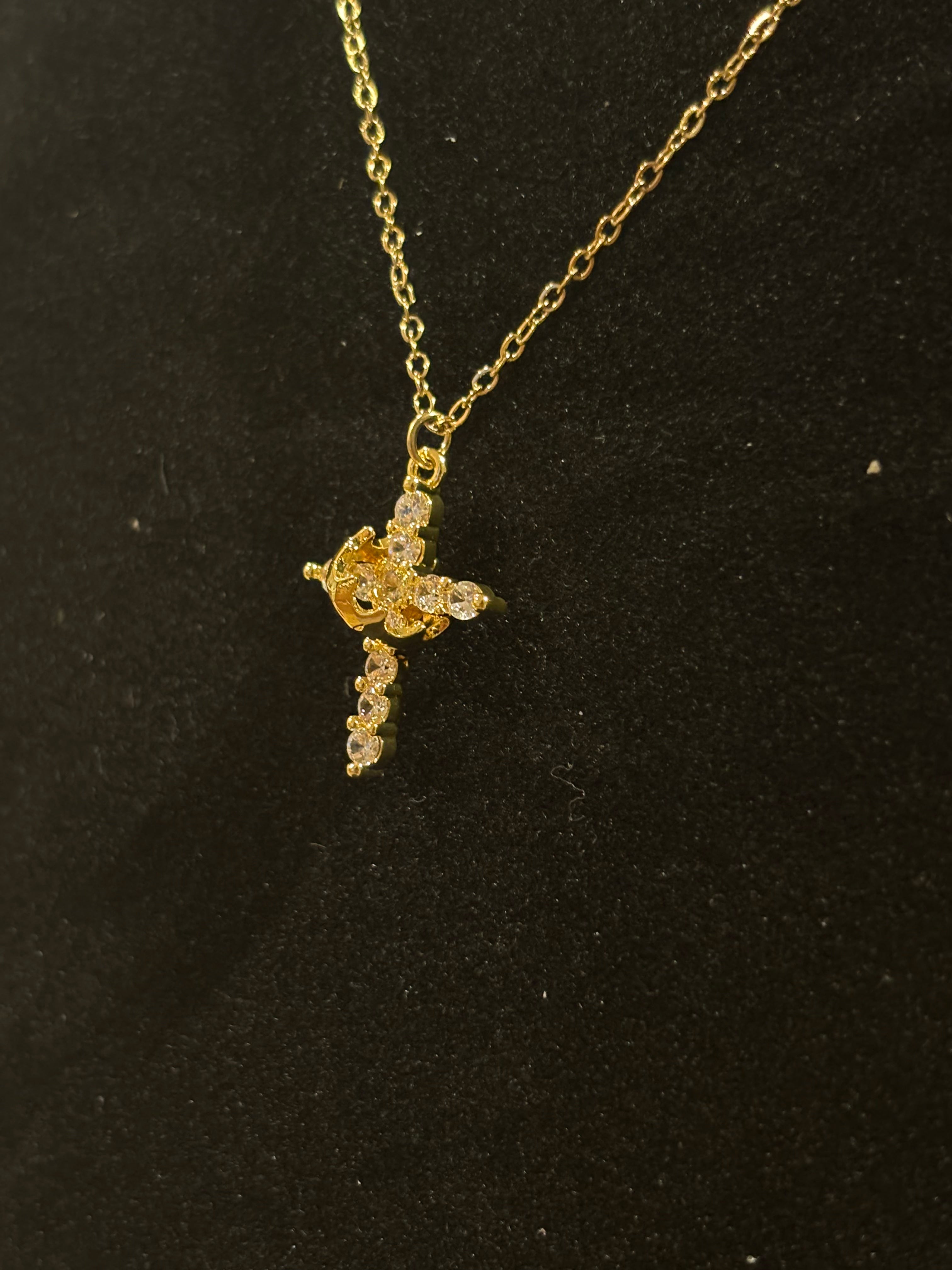 Divine Harmony: Crystal Cross and Crown Pendant Necklace