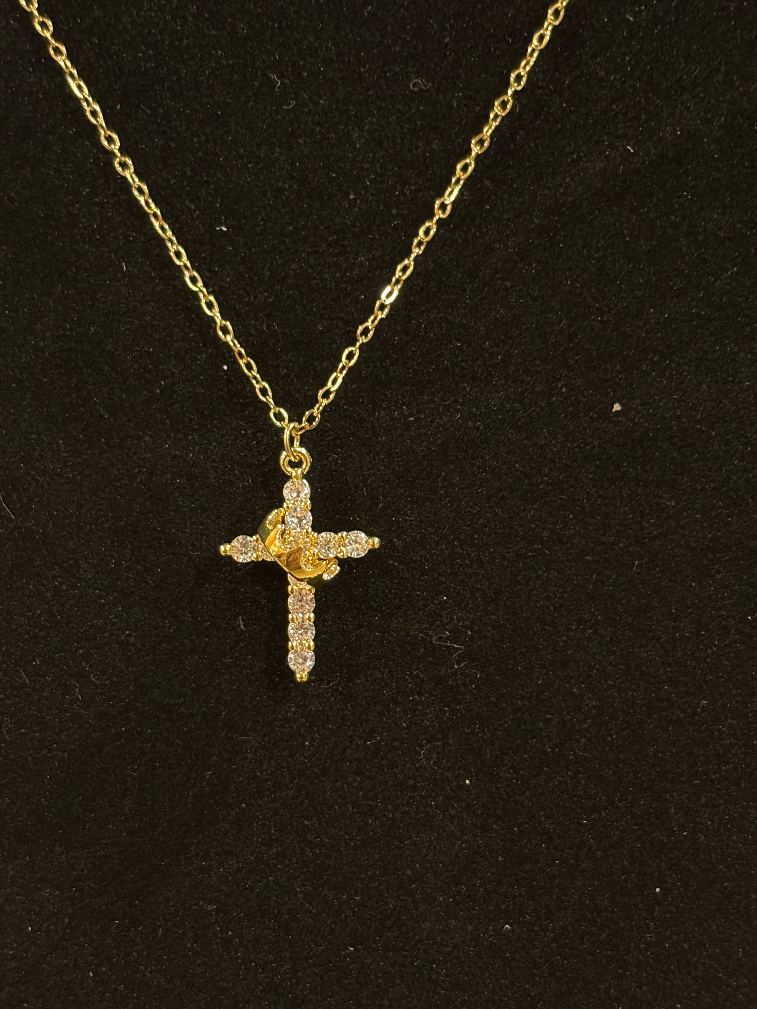 Divine Harmony: Crystal Cross and Crown Pendant Necklace