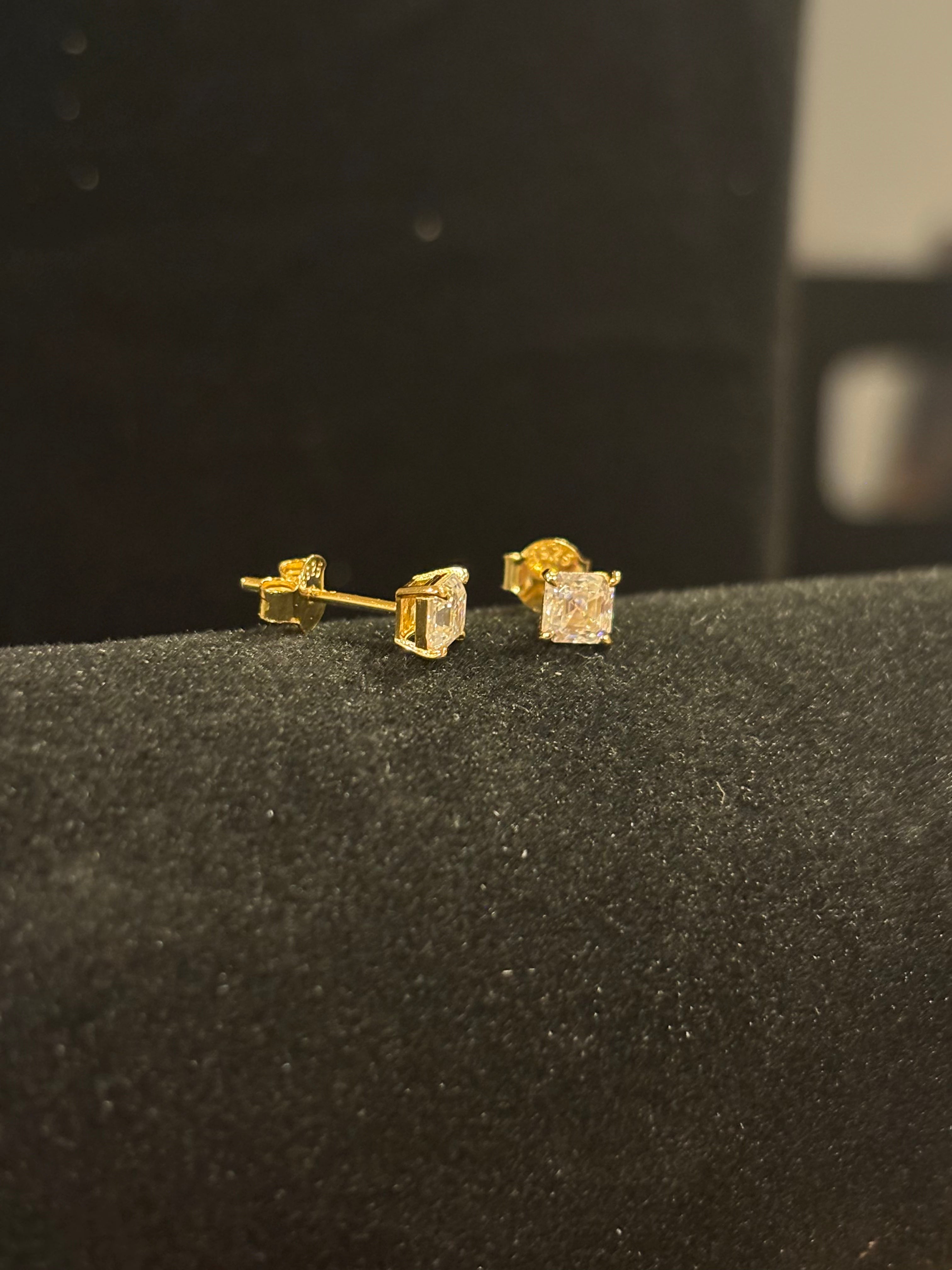 Gilded Geometry: Princess Cut Moissanite Stud Earrings