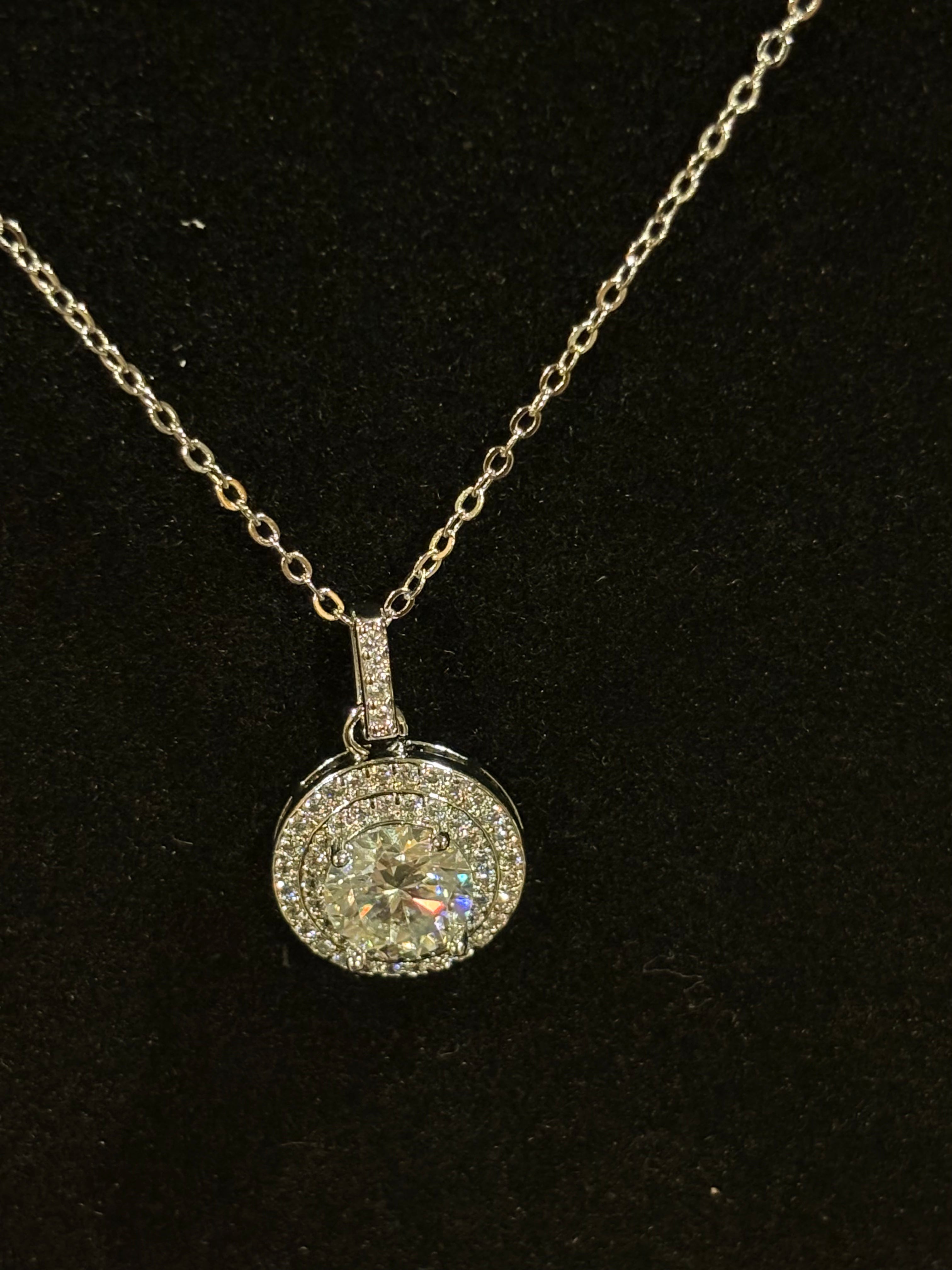 Double Halo Statement Pendant Necklace