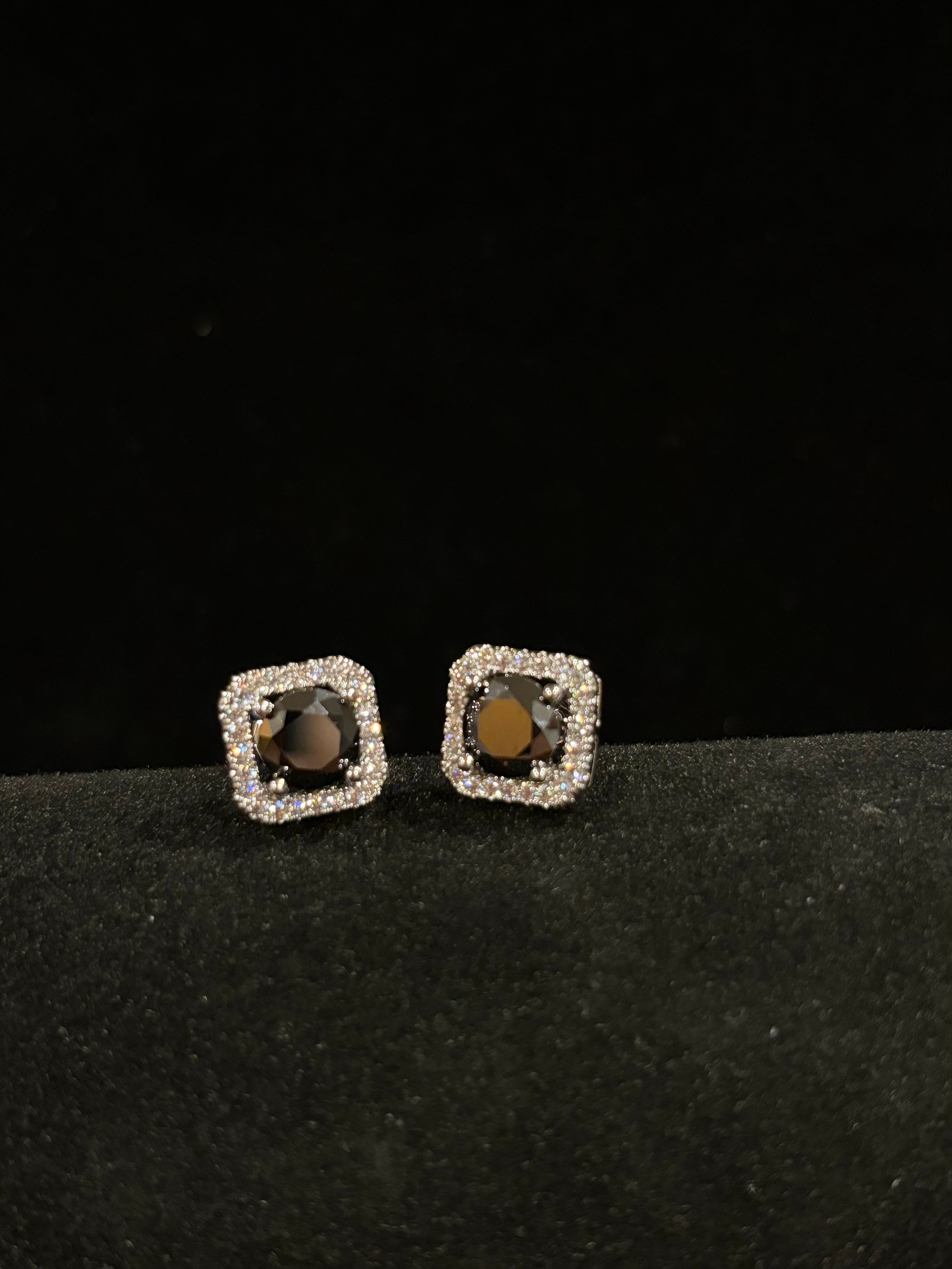 Midnight Halo Moissanite Stud Earrings