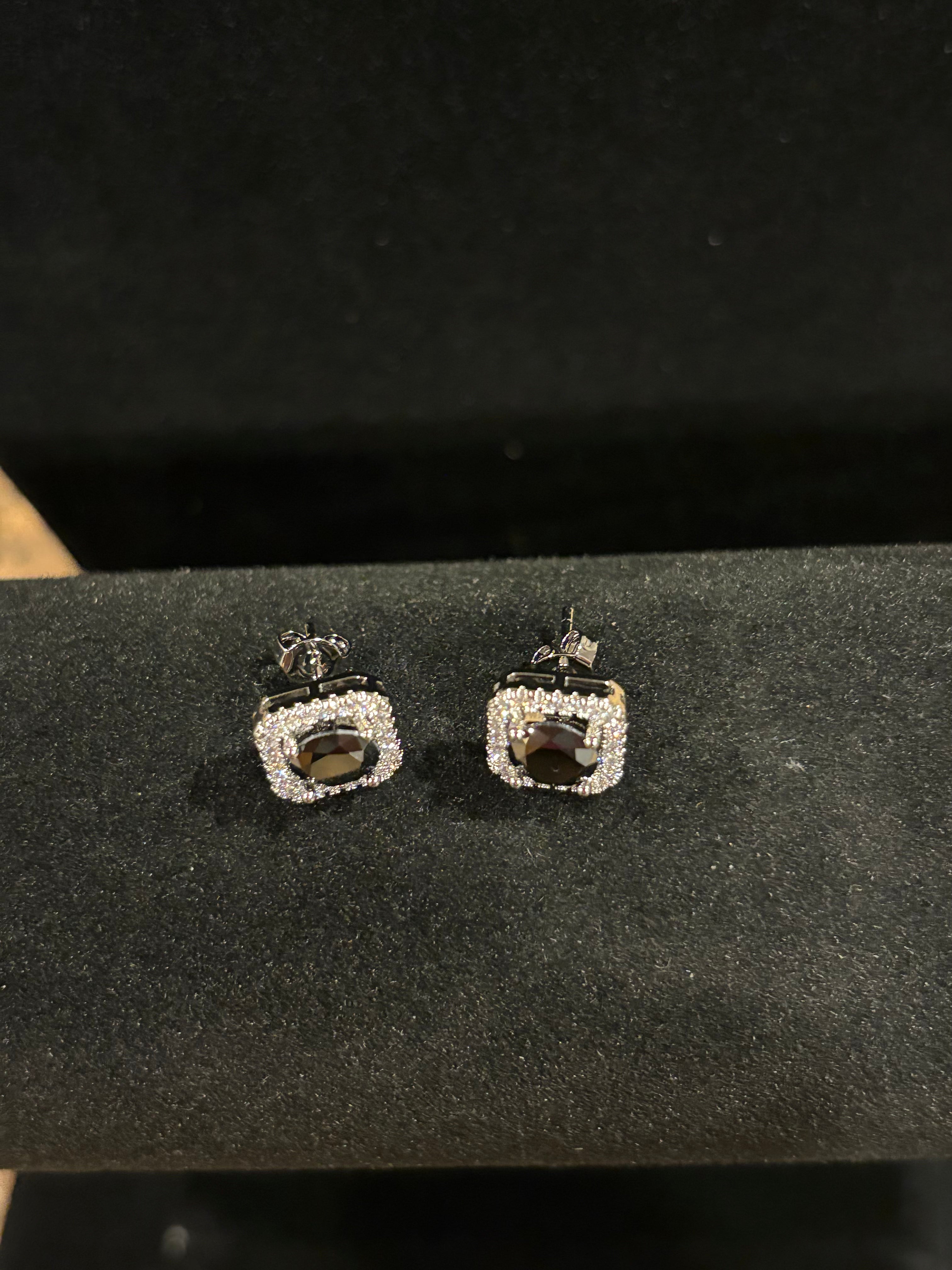 Midnight Halo Moissanite Stud Earrings
