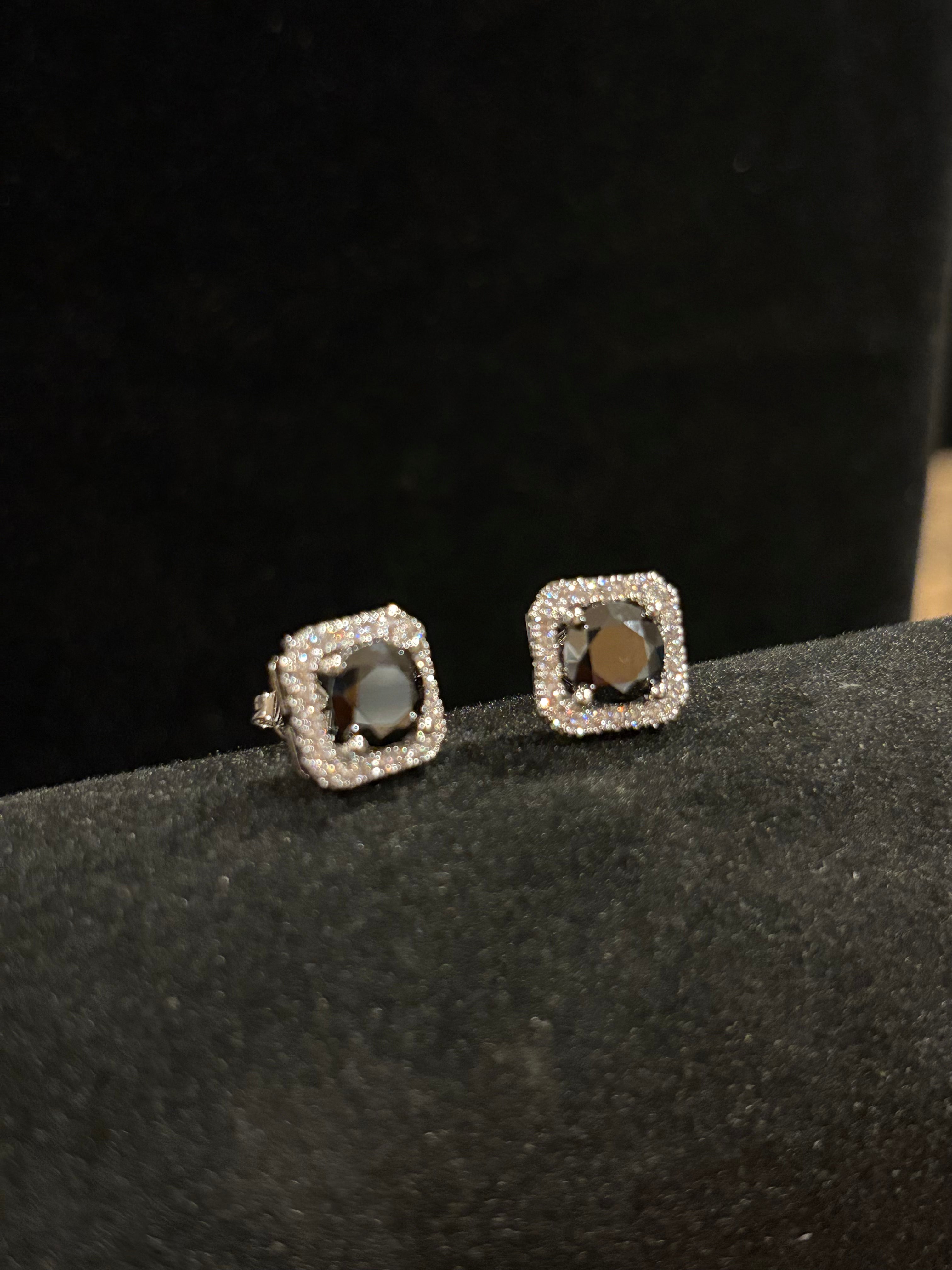 Midnight Halo Moissanite Stud Earrings