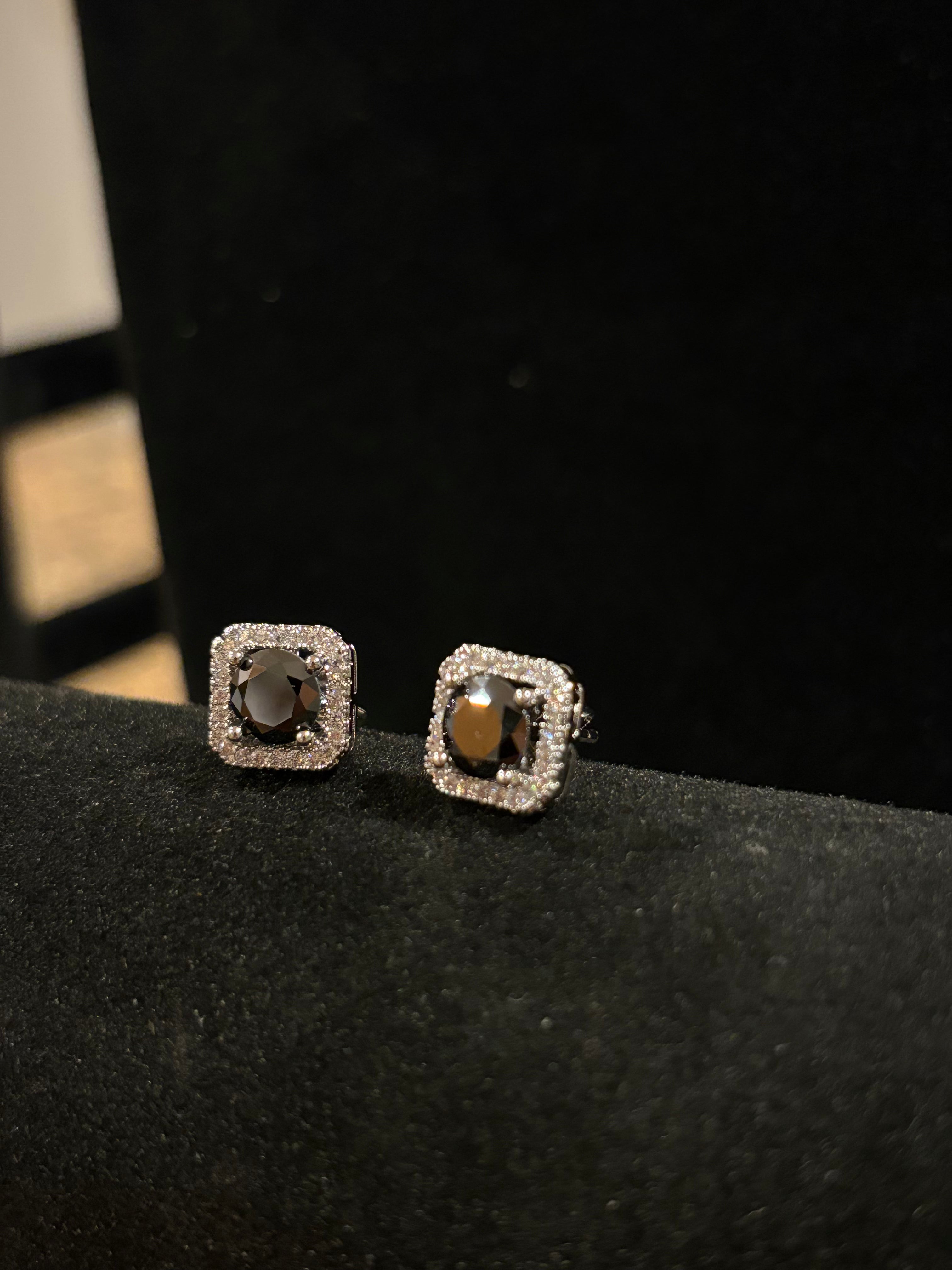 Midnight Halo Moissanite Stud Earrings