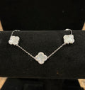 Elegant Silver Clover Bracelet – Moissanite & Mother of Pearl Style