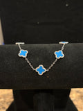 Vibrant Blue Clover Bracelet – Moissanite Accent - S925